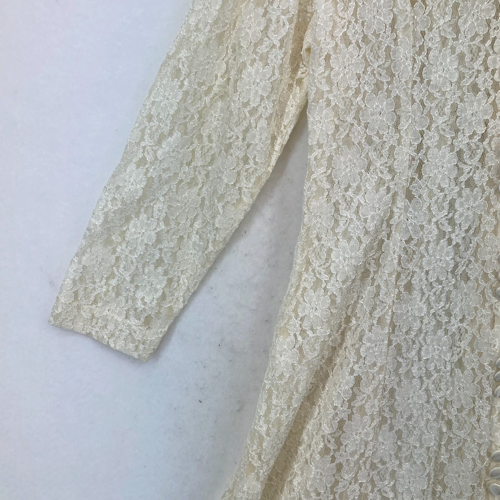 Vintage Vintage Dawn Joy Midi Dress Ivory Lace Peter Pan Collar Button Victorian 14P NWT Size XL / US 12-14 / IT 48-50 - 3 Thumbnail