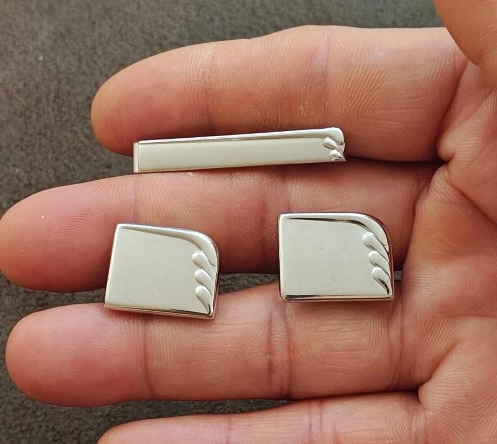 Other 1960s Silver Tone Art Deco Style Tie Bar Clip Cufflinks Set Size ONE SIZE - 1 Thumbnail