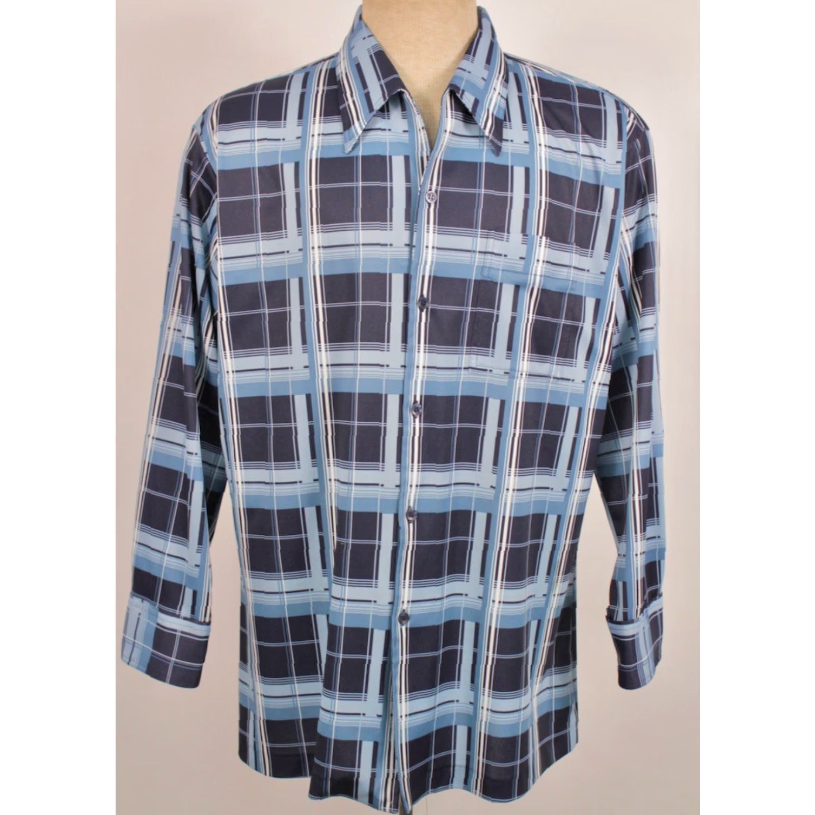 Vintage VINTAGE Men’s VTG 70s Blue Plaid Polyester Shirt XL Disco Size US XL / EU 56 / 4 - 2 Thumbnail