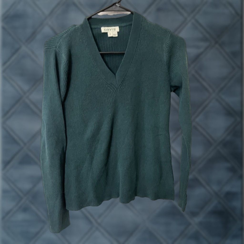 Orvis VINTAGE Orvis Women's Sweater Pullover Knit Long Sleeve V-Neck Casual Outdoor Fall Spring Winter Regular Small Green Size S / US 4 / IT 40 - 1 Thumbnail