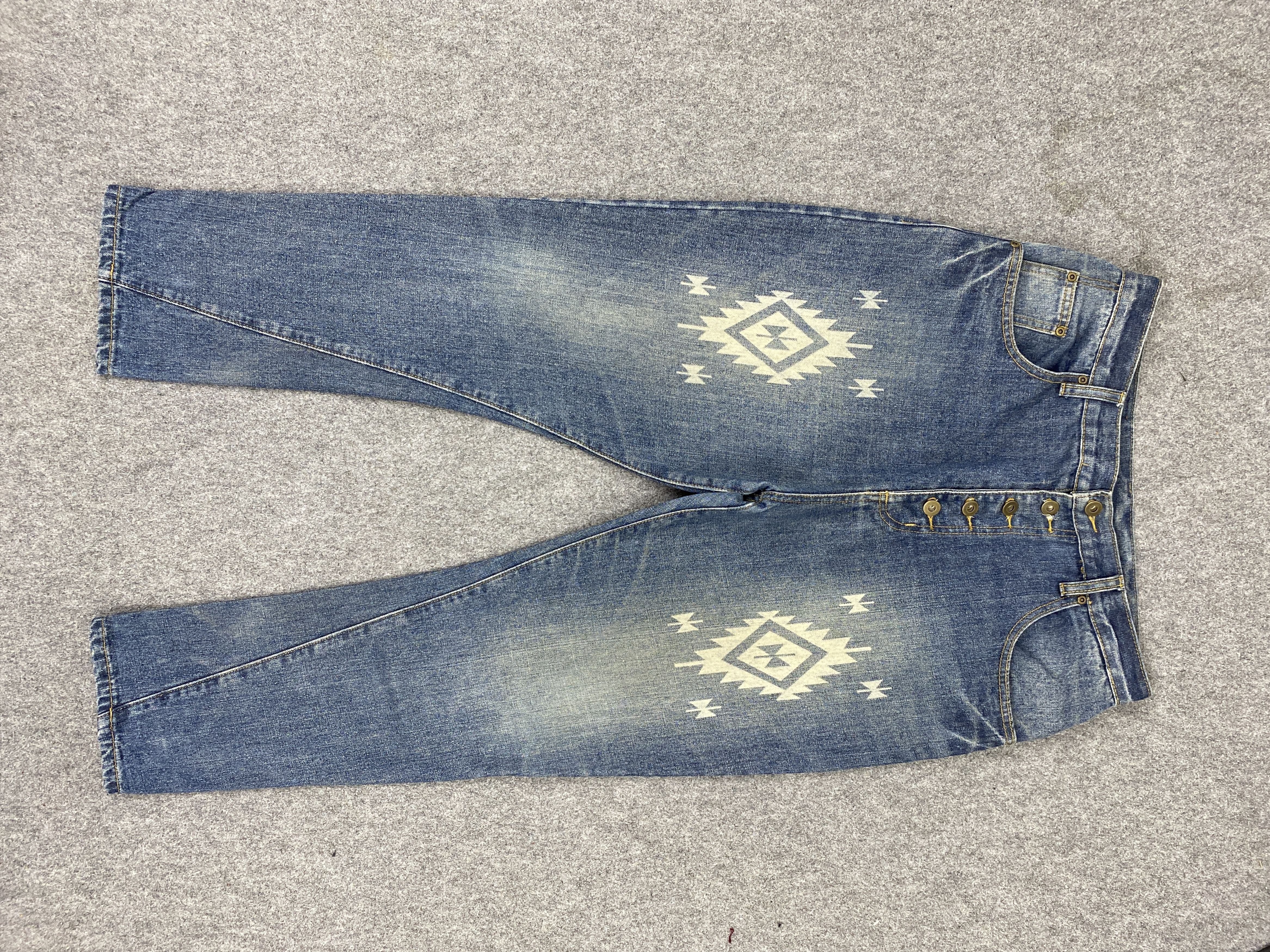 image of Vintage Native Navajo Design Tapered Jeans in Blue Denim, Men's (Size 32)