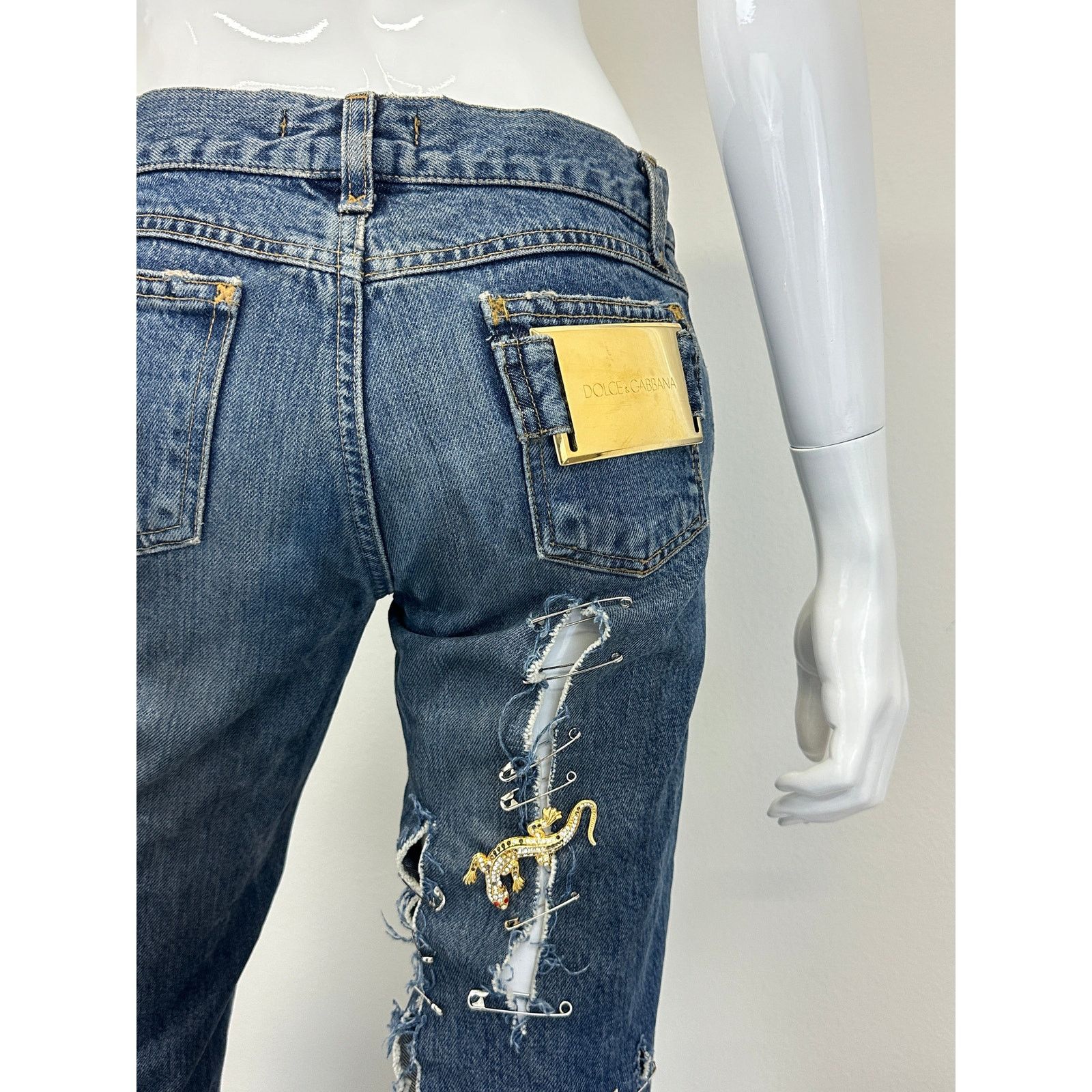 Dolce & Gabbana S/S 2001 Dolce & Gabbana safety pin punk jeans with broches Size 27" / US 4 / IT 40 - 19 Thumbnail