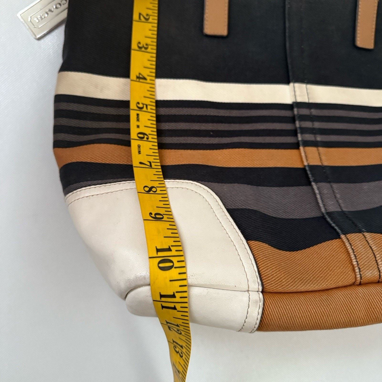 Coach Coach Hadley Tote Straps Striped Canvas Leather Travel Bag Size ONE SIZE - 15 Thumbnail