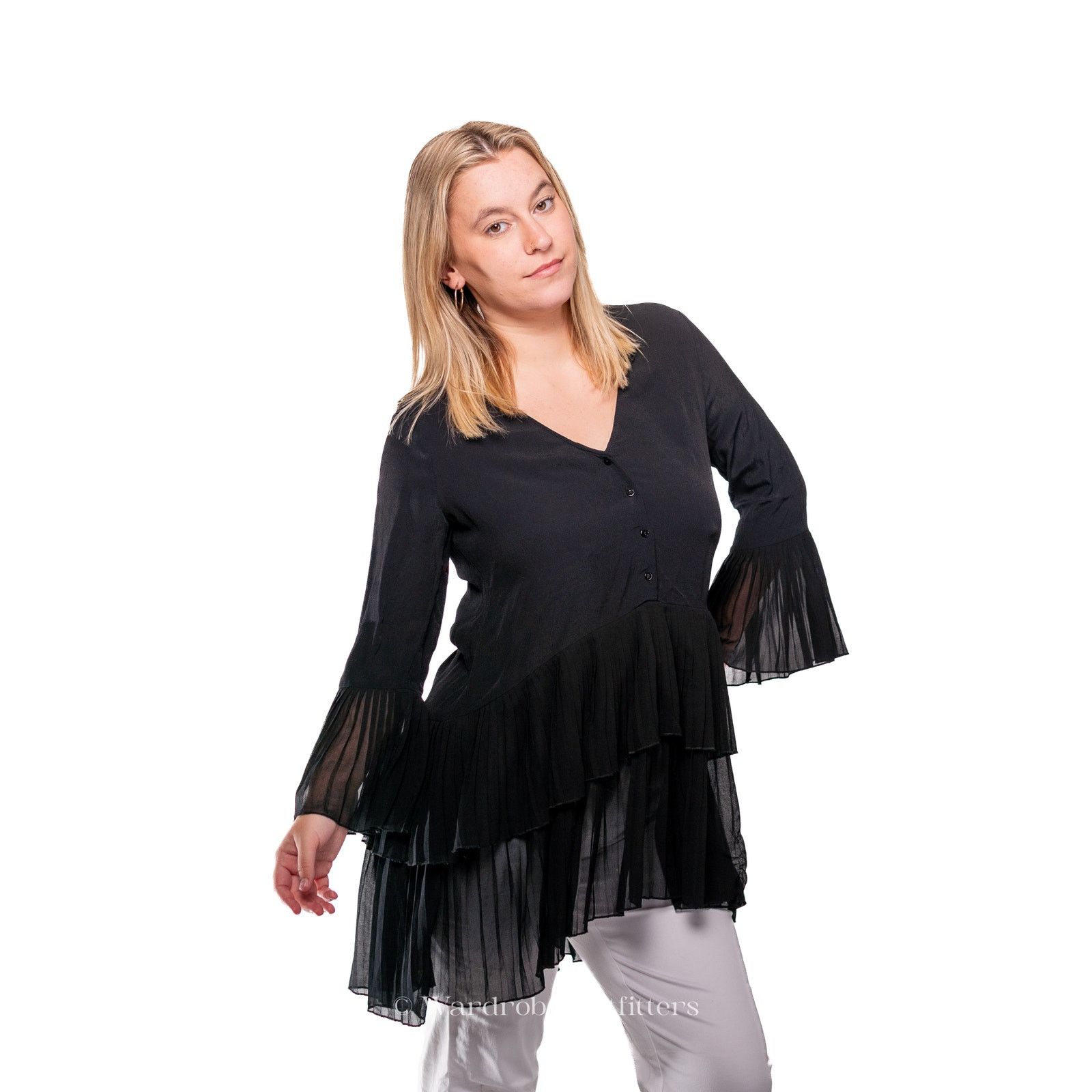 Zara Witchy Black Midi Sheer Sleeve Blouse Size XS / US 0-2 / IT 36-38 - 8 Thumbnail