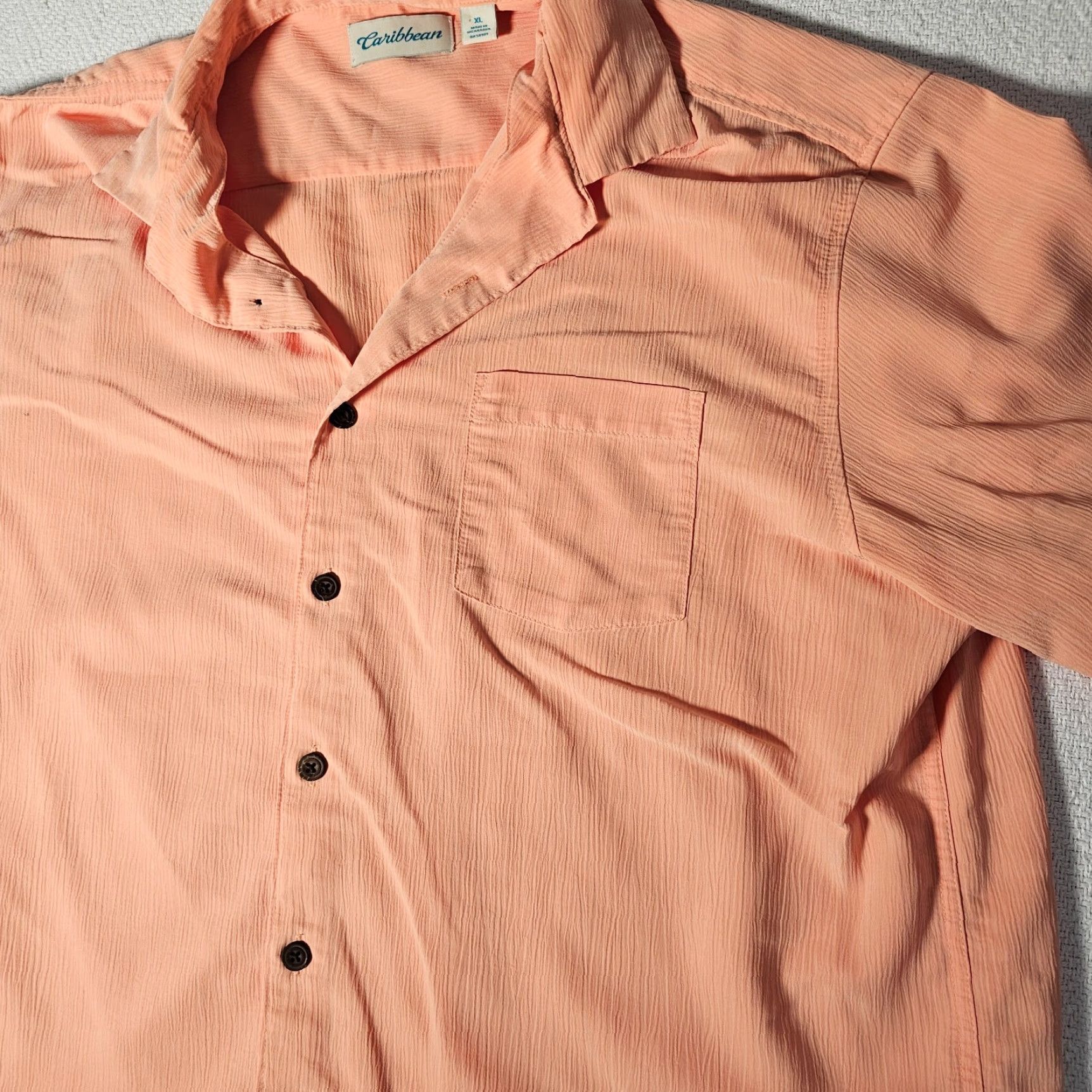 Vintage Caribbean Mens Hawaiian Tropical Short Sleeve Shirt Size XL Orange Textured Size US XL / EU 56 / 4 - 3 Thumbnail