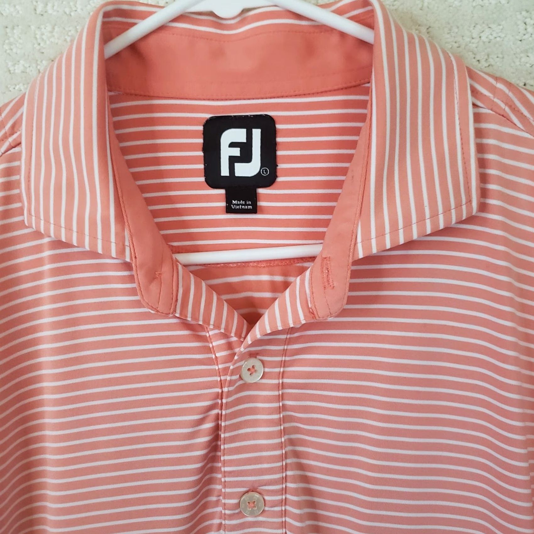 Footjoy FootJoy Polo Shirt Men L Coral Striped Short Sleeve Golf Polo FJ logo 50" Chest Regular Size US L / EU 52-54 / 3 - 4 Thumbnail