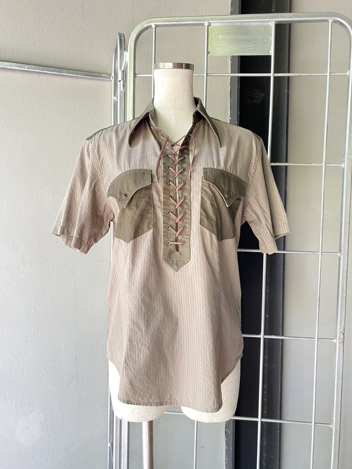 Tornado Mart TORNADO MART Two-Tone Lace-Up Western Polo Shirt Size M / US 6-8 / IT 42-44 - 1 Thumbnail