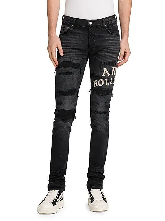 Amiri os11x1225 Hollywood Appliqué Thrasher Repaired Skinny Jeans Size US 32 / EU 48 - 3 Thumbnail