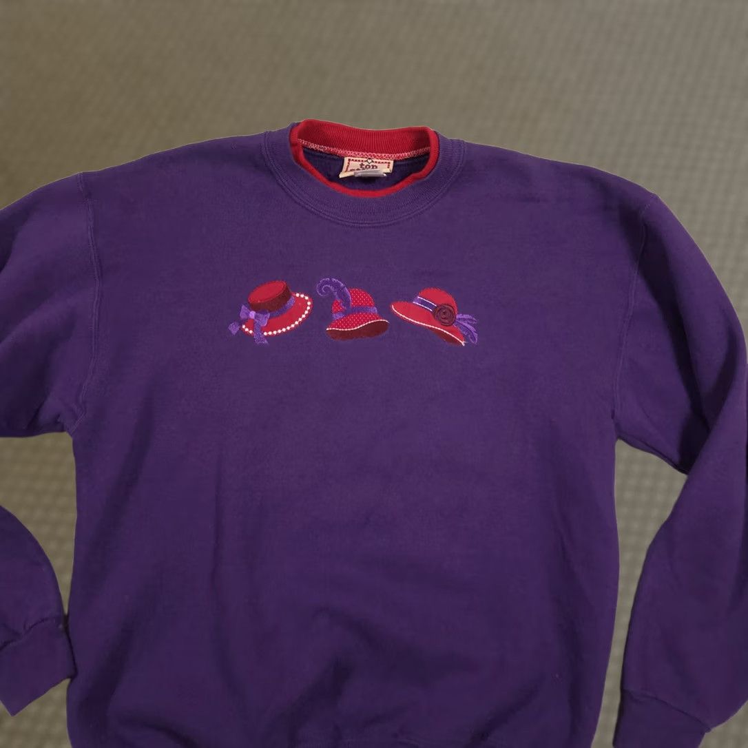 Vintage VINTAGE Top Stitch Shirt Womens M Purple Red Hat Society Embroidered Fleece Size M / US 6-8 / IT 42-44 - 1 Thumbnail