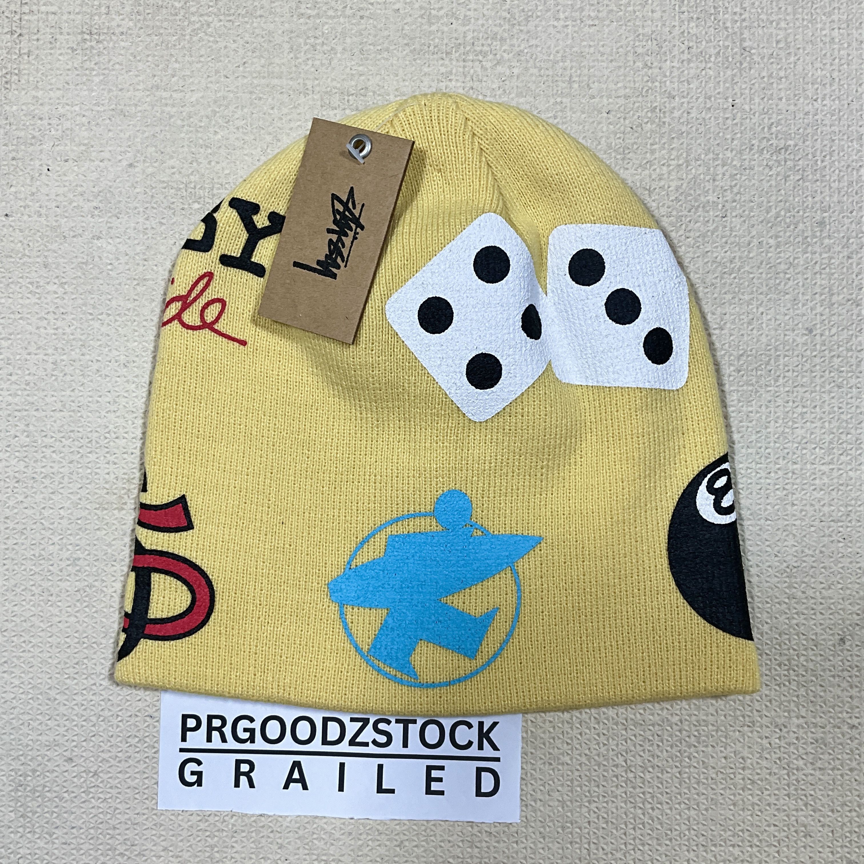 Japanese Brand STUSSY MXED LOGO SKULLCAP BEANIE HAT - PALE YELLOW Size ONE SIZE - 2 Thumbnail