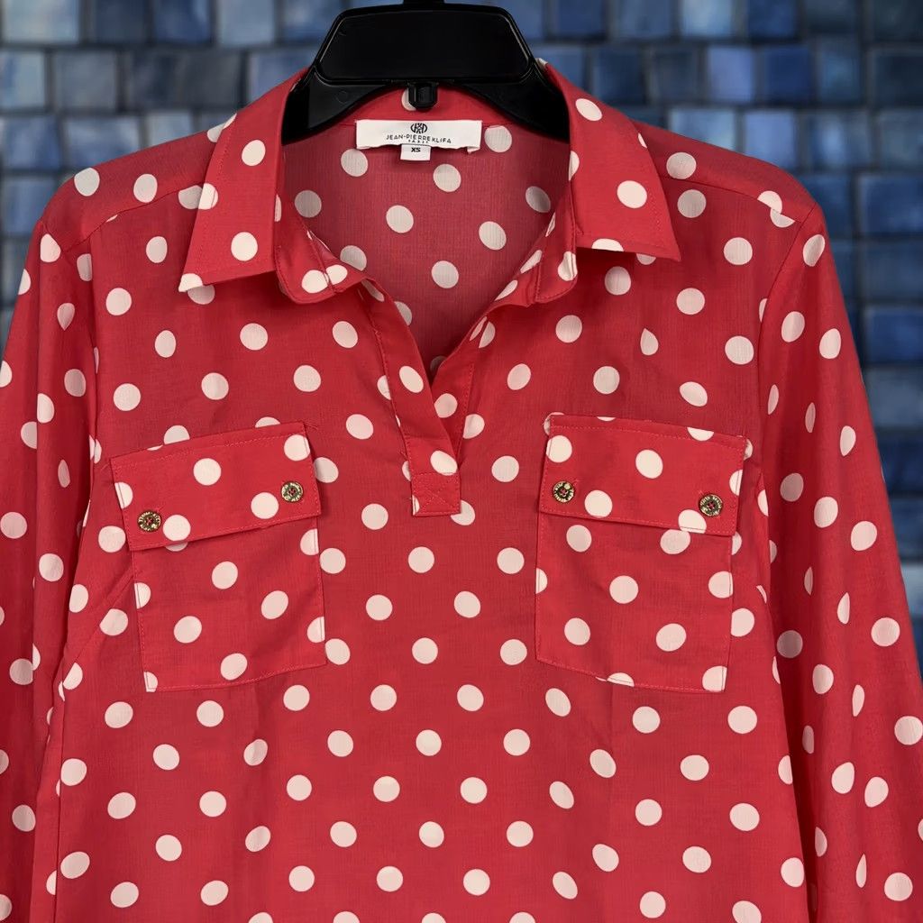 Vintage Jean-Pierre Klifa Womens XS Red White Polka Dot Long Sleeve Blouse Top Size XS / US 0-2 / IT 36-38 - 1 Thumbnail