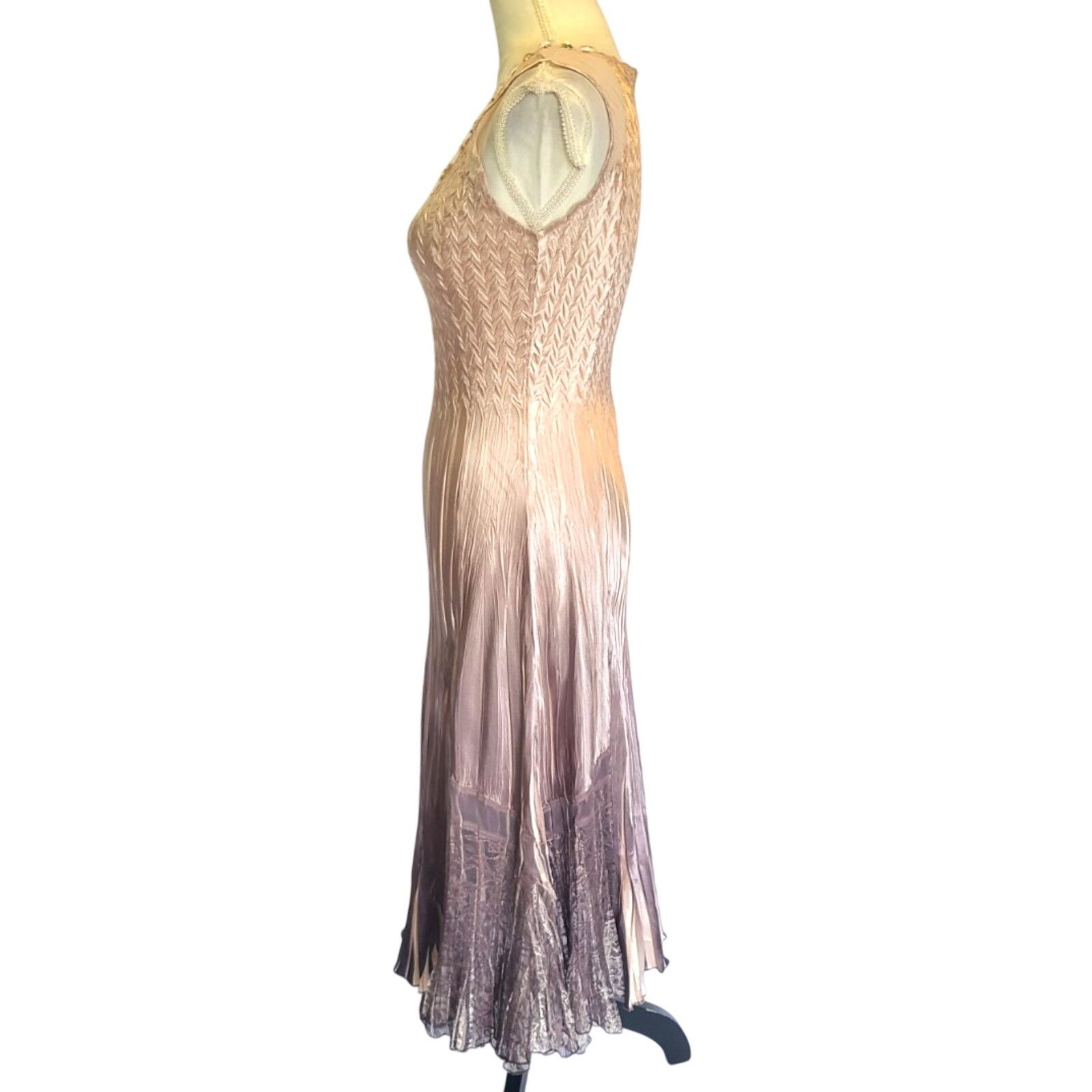 Other New W/Tag Komarov Womens Tan Silk Beaded Midi Dress Small Size S / US 4 / IT 40 - 3 Thumbnail