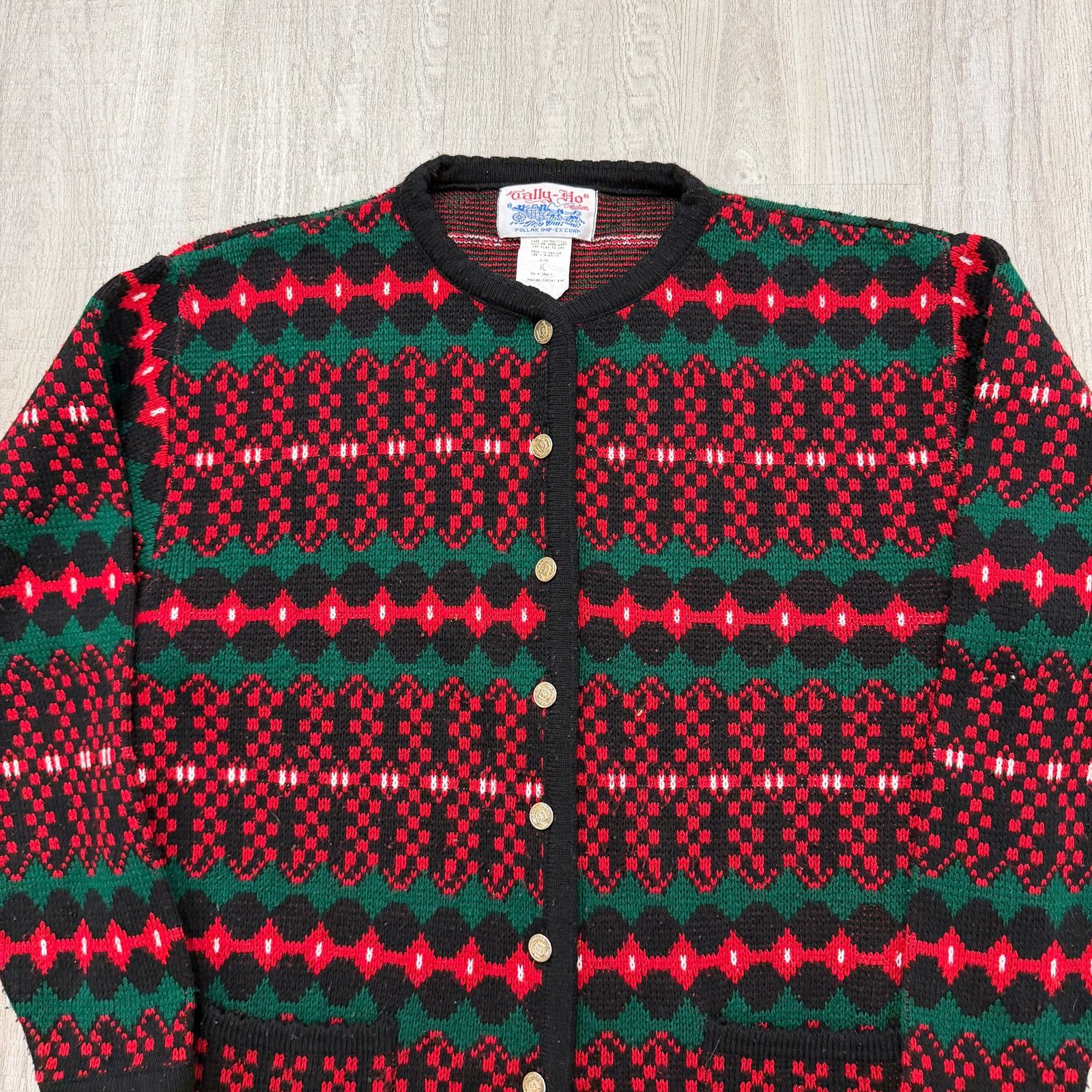 Vintage Vintage Tally Ho Cardigan Sweater Size XL Holiday Tartan Size XL / US 12-14 / IT 48-50 - 2 Thumbnail