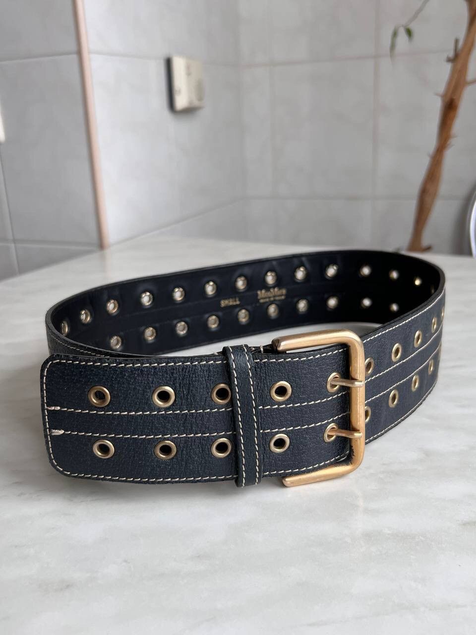 Max Mara × Vintage Max Mara Vintage Black Leather Big Belt Italian Punk Rock Size ONE SIZE - 3 Thumbnail