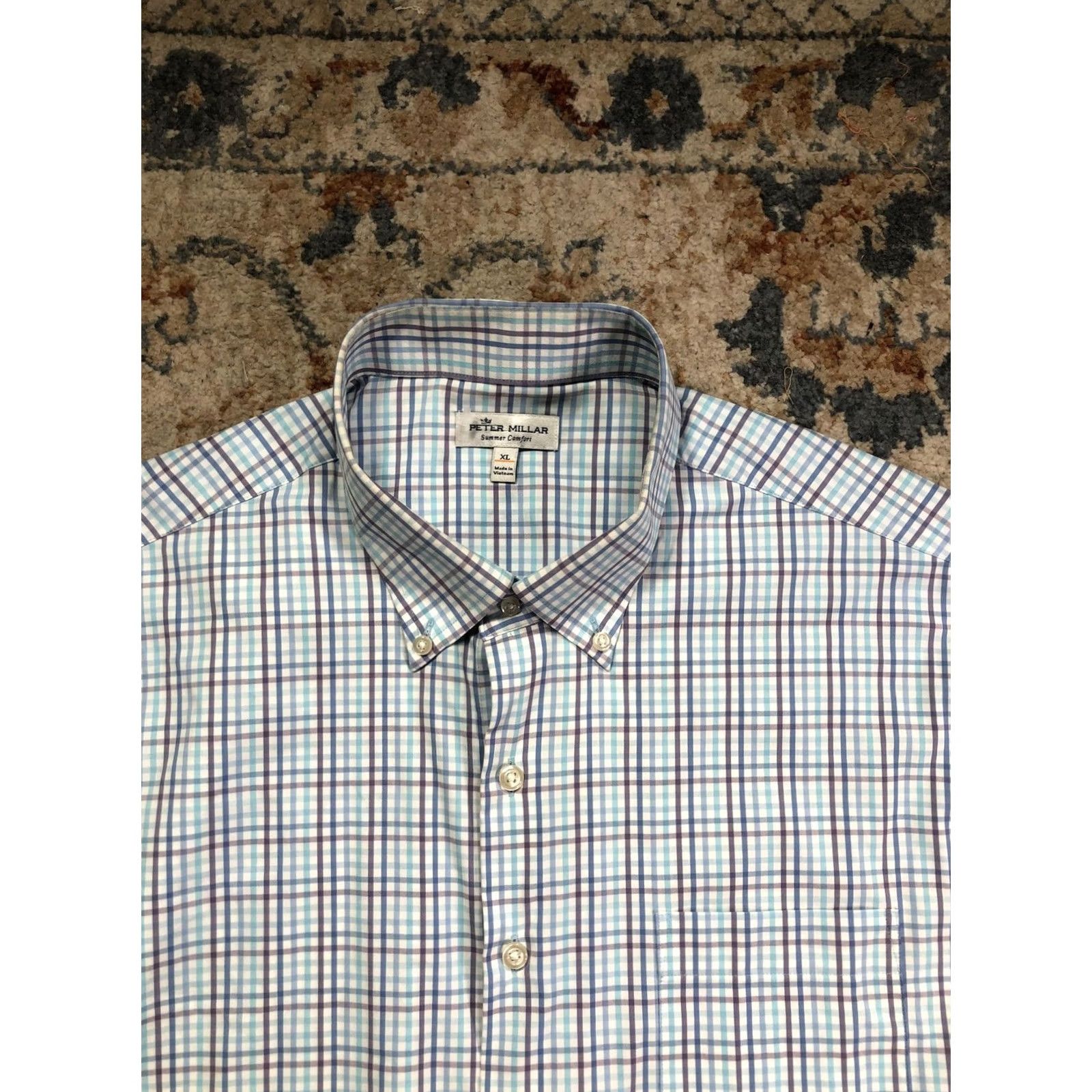 Peter Millar Peter Millar Shirt Mens XL Blue Plaid Summer Comfort Long Sleeve Button Down Shirt Size US XL / EU 56 / 4 - 2 Thumbnail