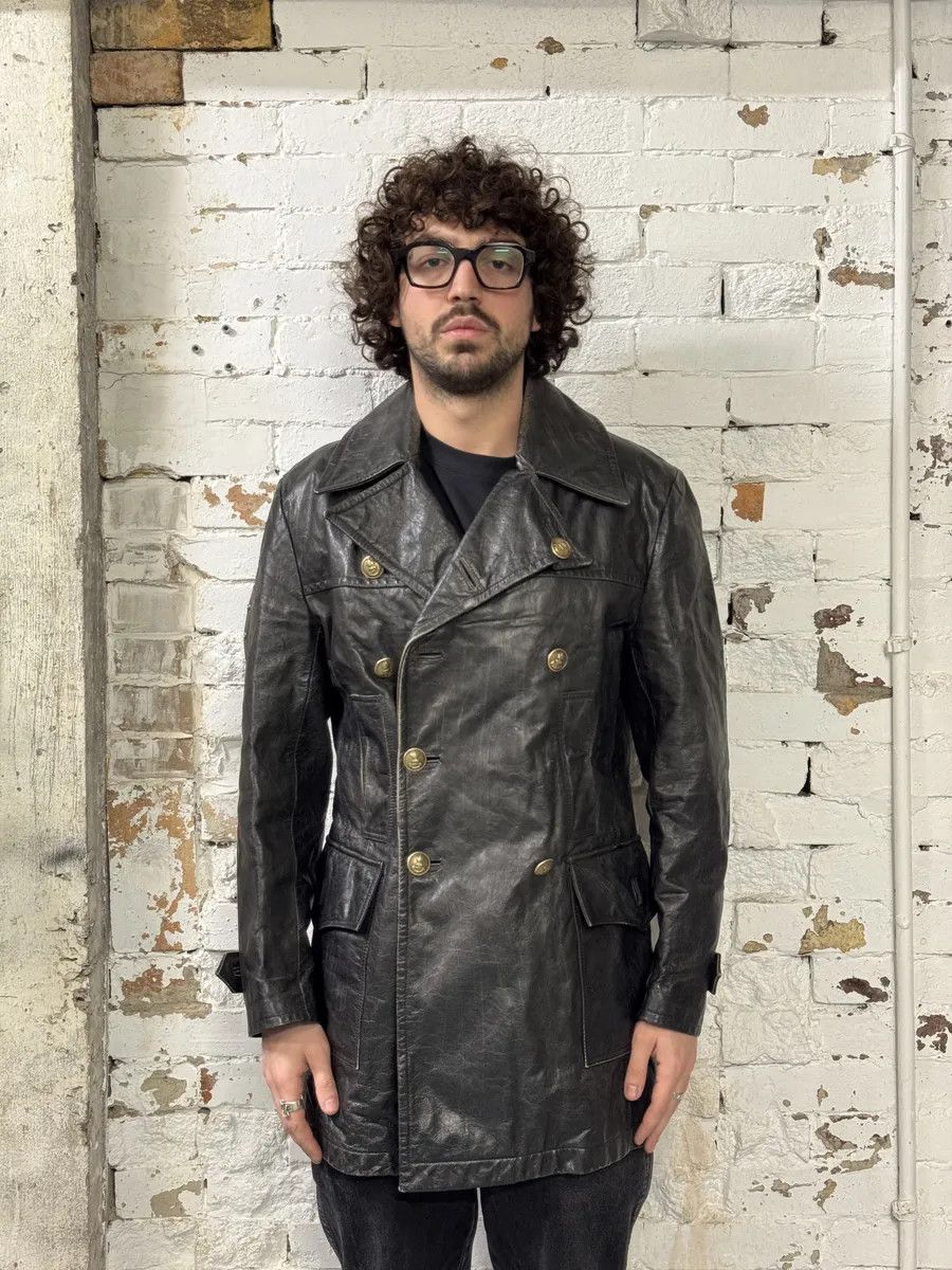 Dolce & Gabbana 2000s Dolce & Gabbana Peacoat Officer Brut Black Leather Jacket Size US M / EU 48-50 / 2 - 3 Thumbnail