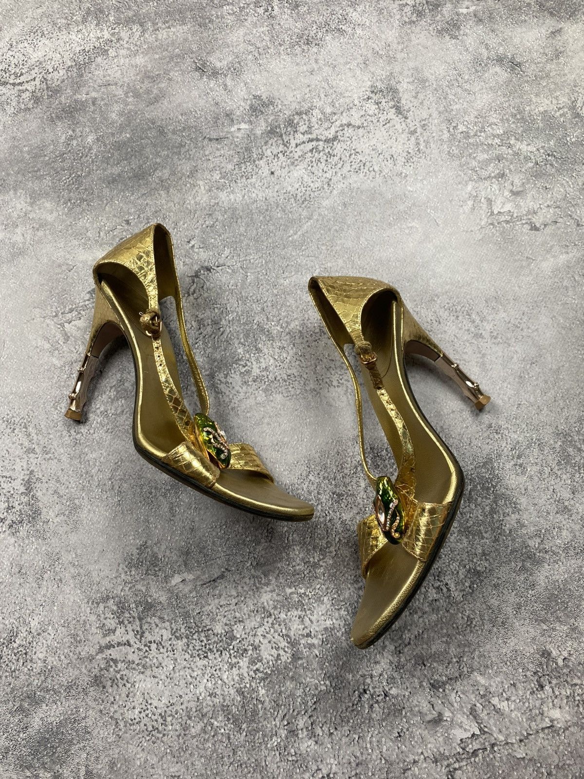 Gucci Gucci by Tom Ford SS04 Vintage Gold Python Bamboo Heel Snake Size US 7 / IT 37 - 2 Thumbnail