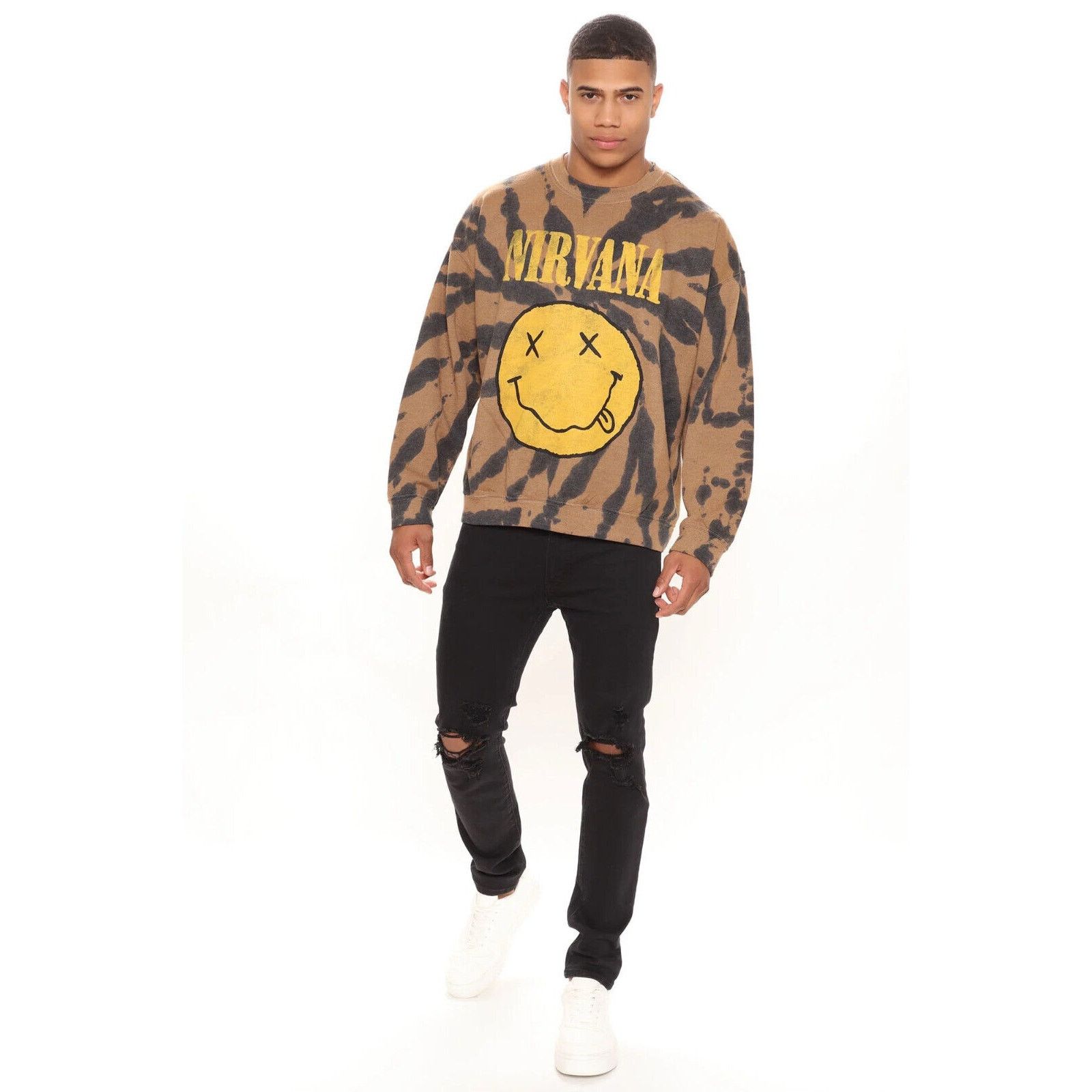 Nirvana Nirvana Men's Sweatshirt Smile Dazed Face Tie Dye Crewneck Size US S / EU 44-46 / 1 - 6 Thumbnail