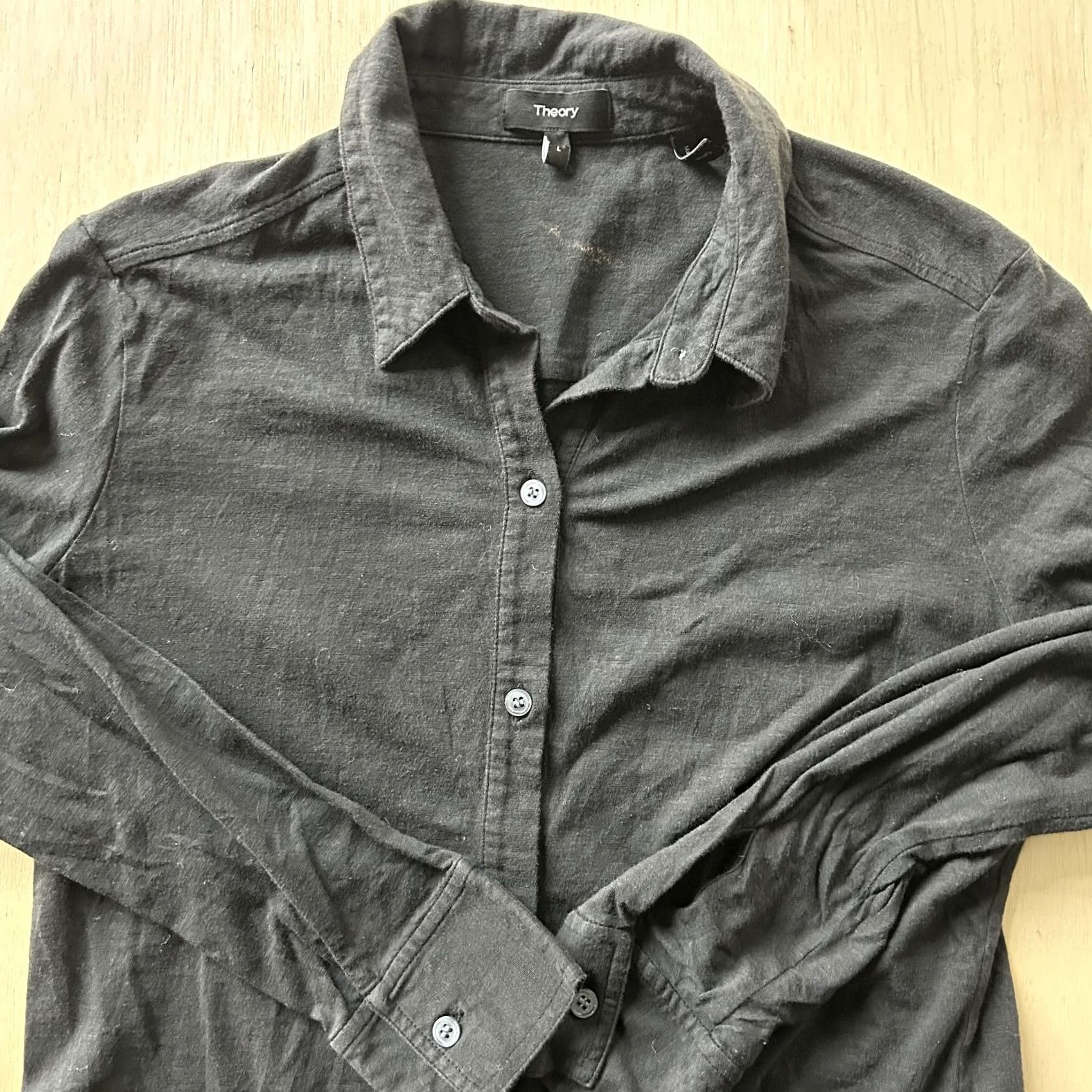 Theory Theory Shirt Womens Large Black Solid Long Sleeve Button Up Casual Lightweight Size L / US 10 / IT 46 - 4 Thumbnail