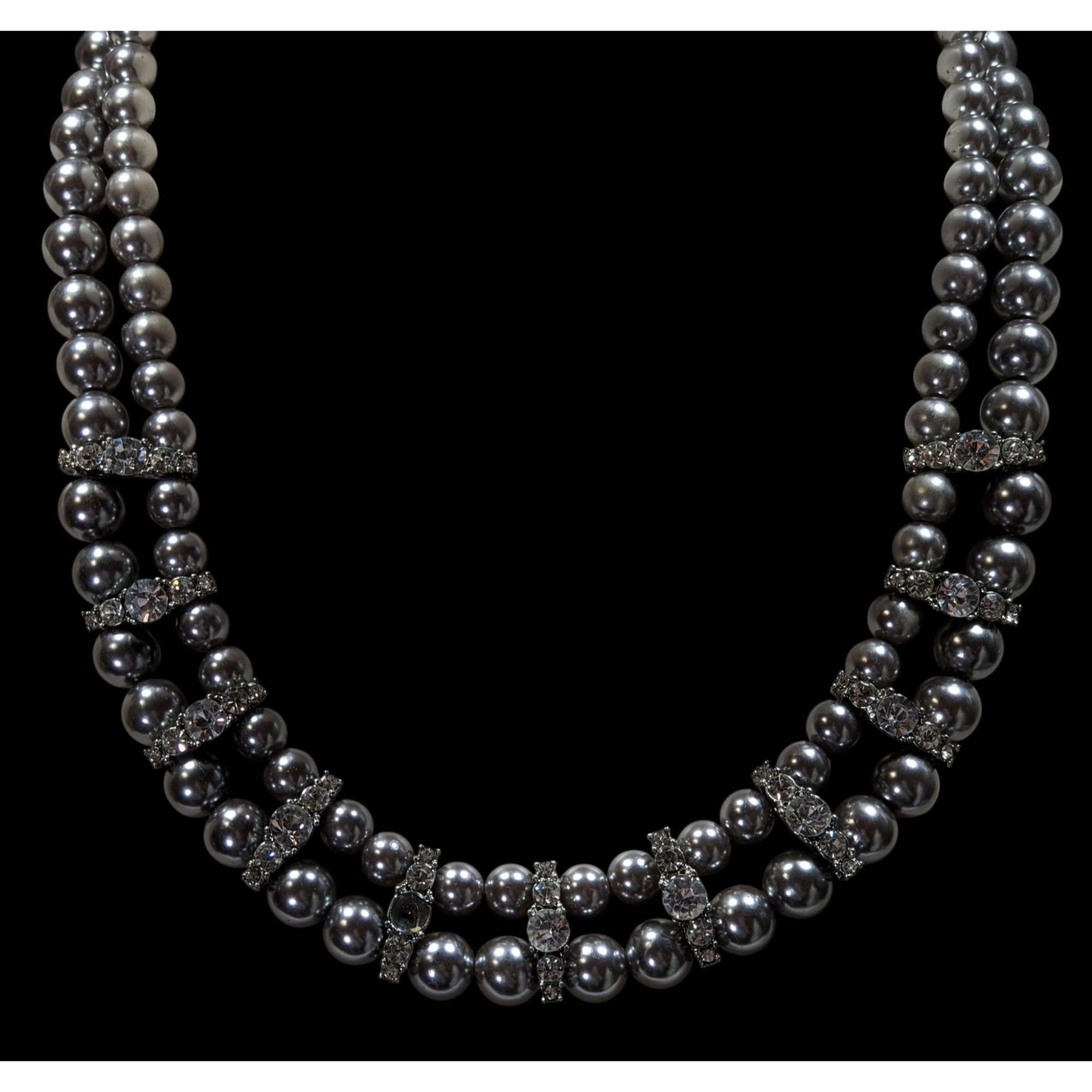 Other Vintage Glam Faux Pearl Double Strand Necklace With Rhinesto Size ONE SIZE - 5 Thumbnail