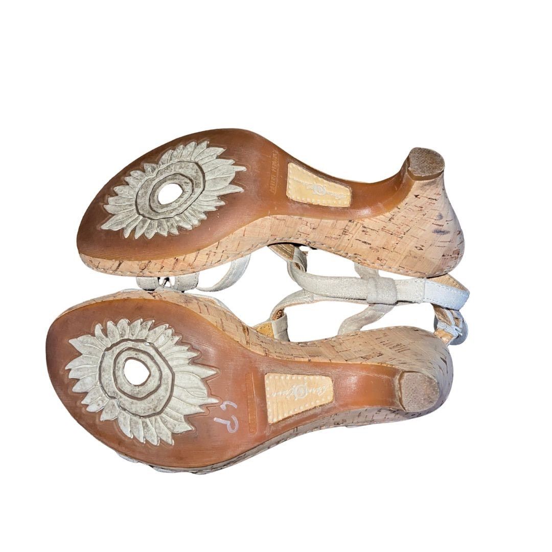 Born Crown "Myndy" Leather Sandals Cork Heel T-Strap Boho Chic Size US 7 / IT 37 - 3 Thumbnail