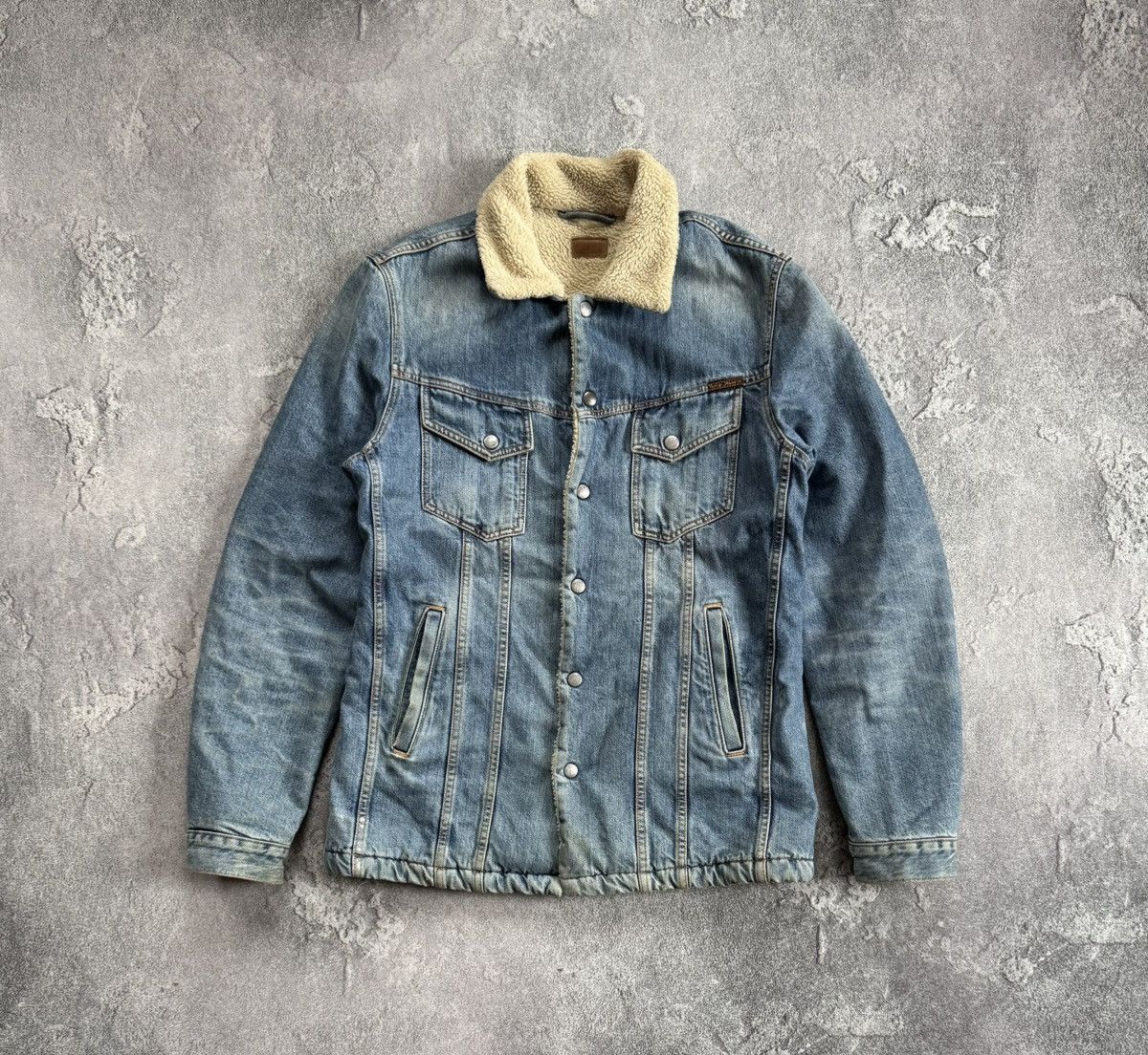Nudie Jeans × Vintage Nudie Jeans co M denim Sherpa jacket lenny tangerine blue Size US M / EU 48-50 / 2 - 6 Thumbnail
