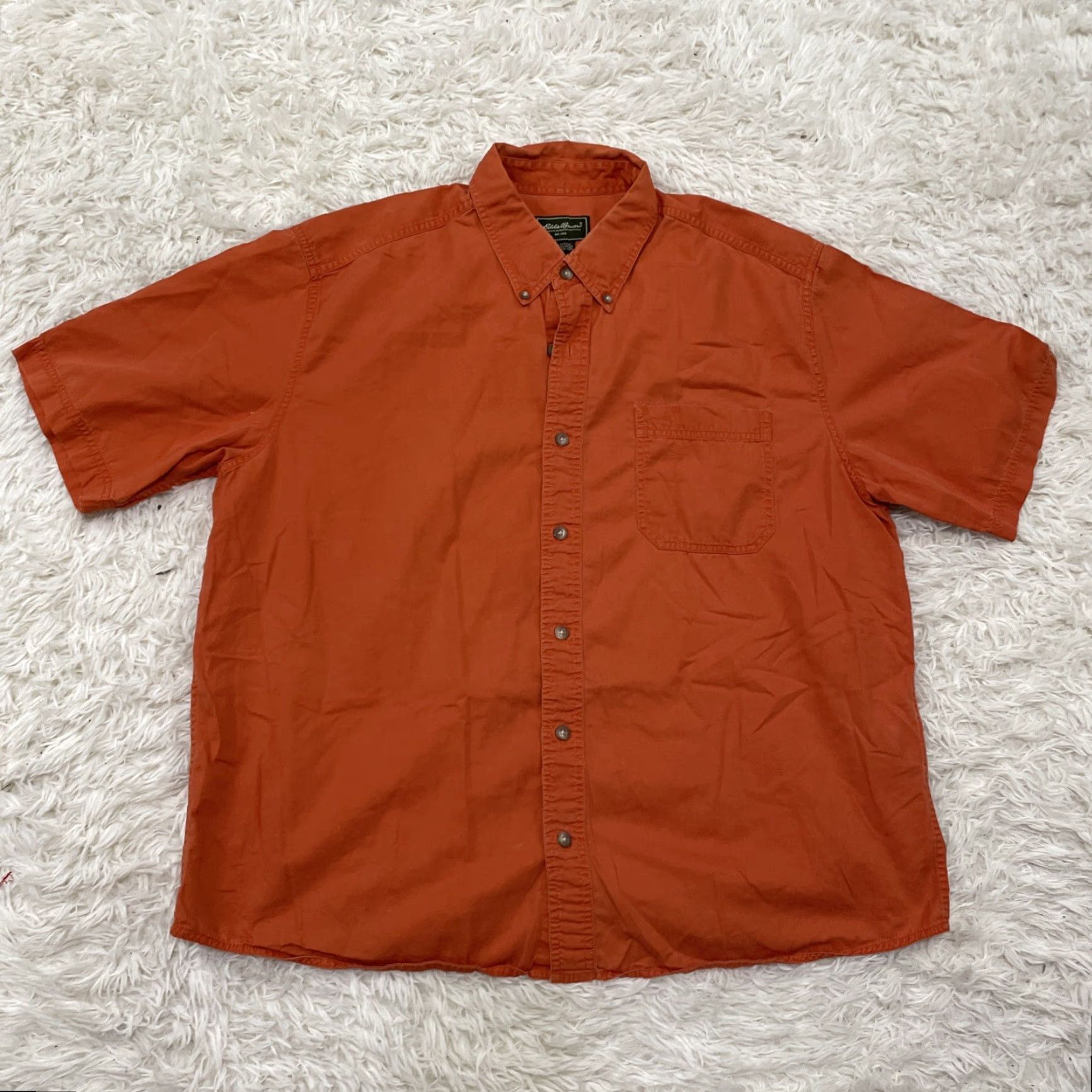 Eddie Bauer VINTAGE Eddie Bauer Button-Up Camp Shirt Men XL Orange Twill Oxford Retro 80s Classic Button-Down Collared Short Sleeve Mens Button-Up Shirt Size US XL / EU 56 / 4 - 3 Thumbnail