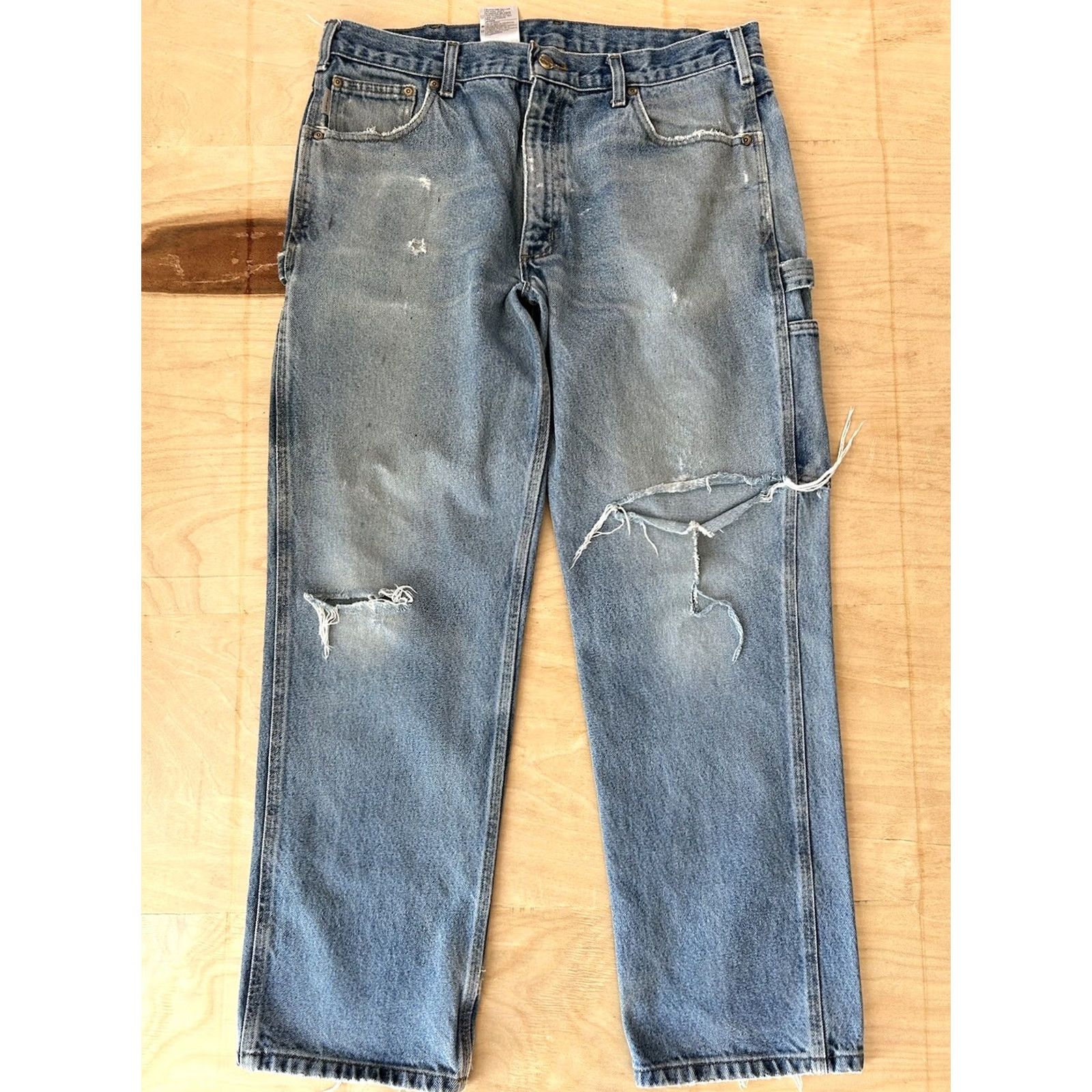 Carhartt VINTAGE Carhartt Single Knee Denim Blue Jean Relaxed Fit Distressed B171-DST Men’s 36x31 Size US 36 / EU 52 - 2 Thumbnail