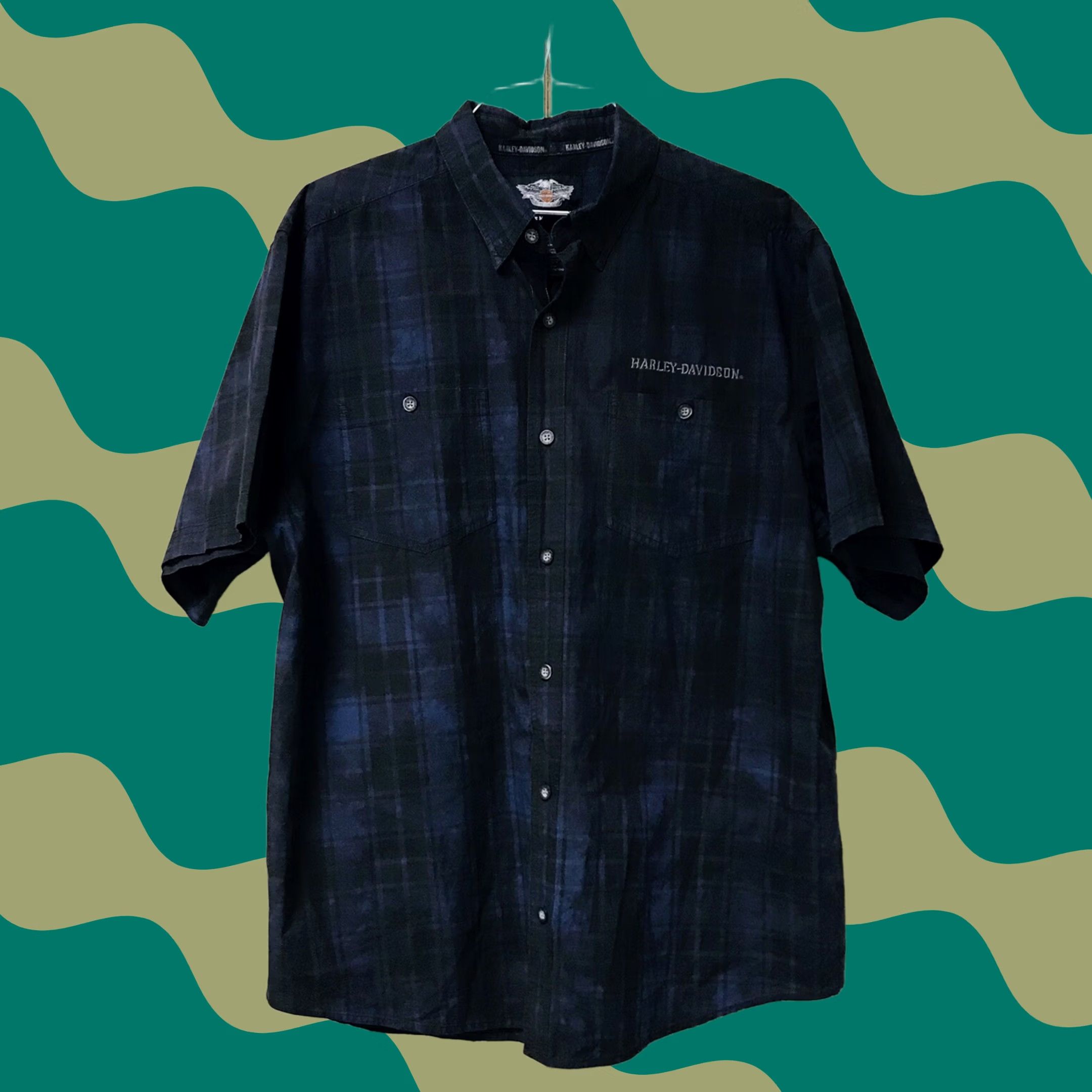 Harley Davidson Harley-Davidson Shirt 2XL Men Button-Up Short Sleeve Plaid Tie-Dye Embroidered Western Cowboy Logo USA Multicolor Size US XXL / EU 58 / 5 - 1 Thumbnail