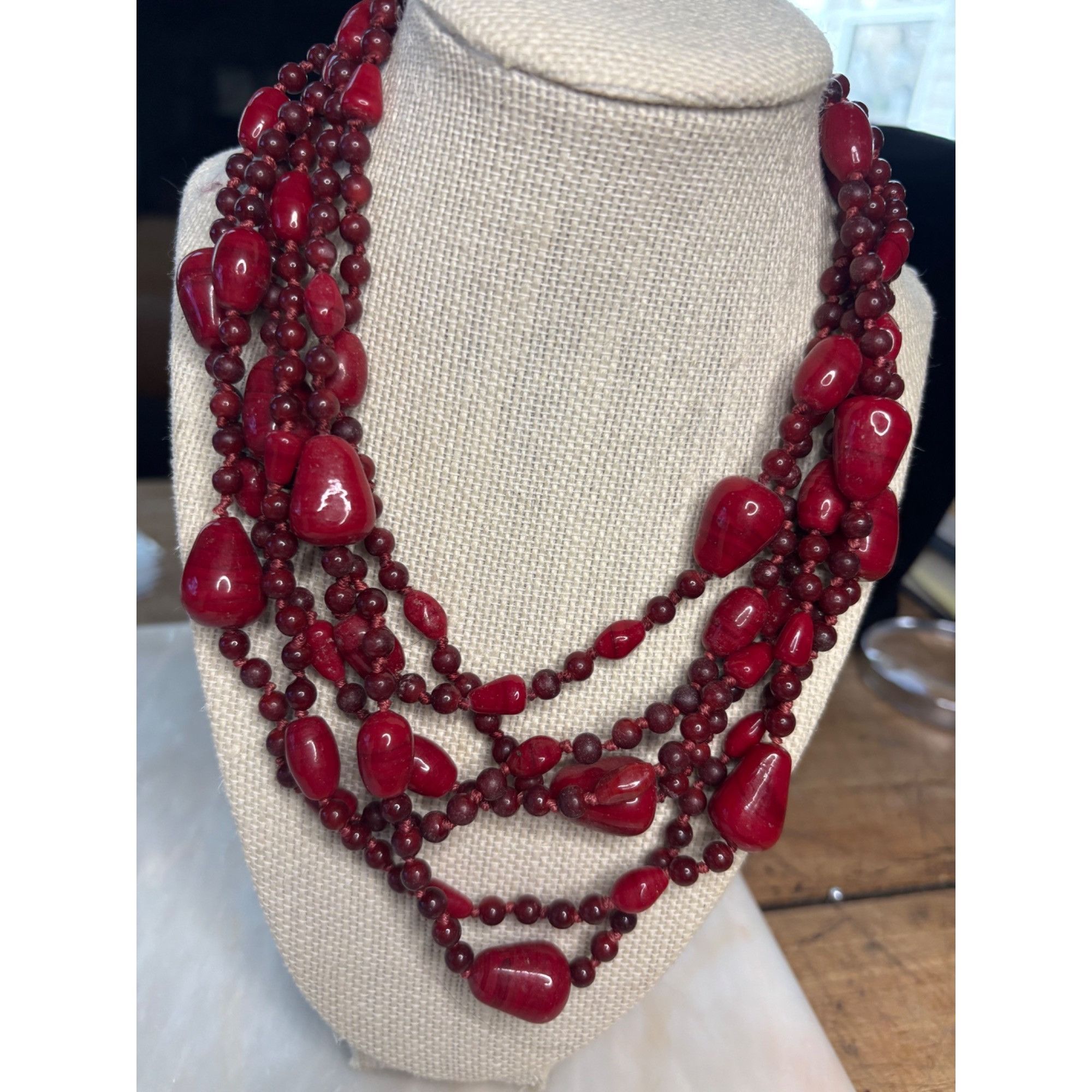 Other Vintage Red Beaded Necklace & Bracelet Set Size ONE SIZE - 2 Thumbnail