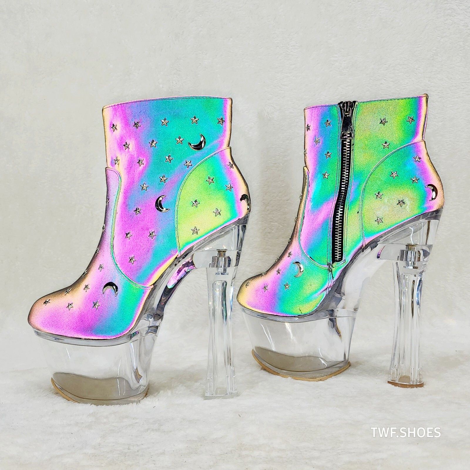 Other Ocho Purple Multi Reflective Ankle Boots Clear Platform & Ch Size US 9 / IT 39 - 5 Thumbnail