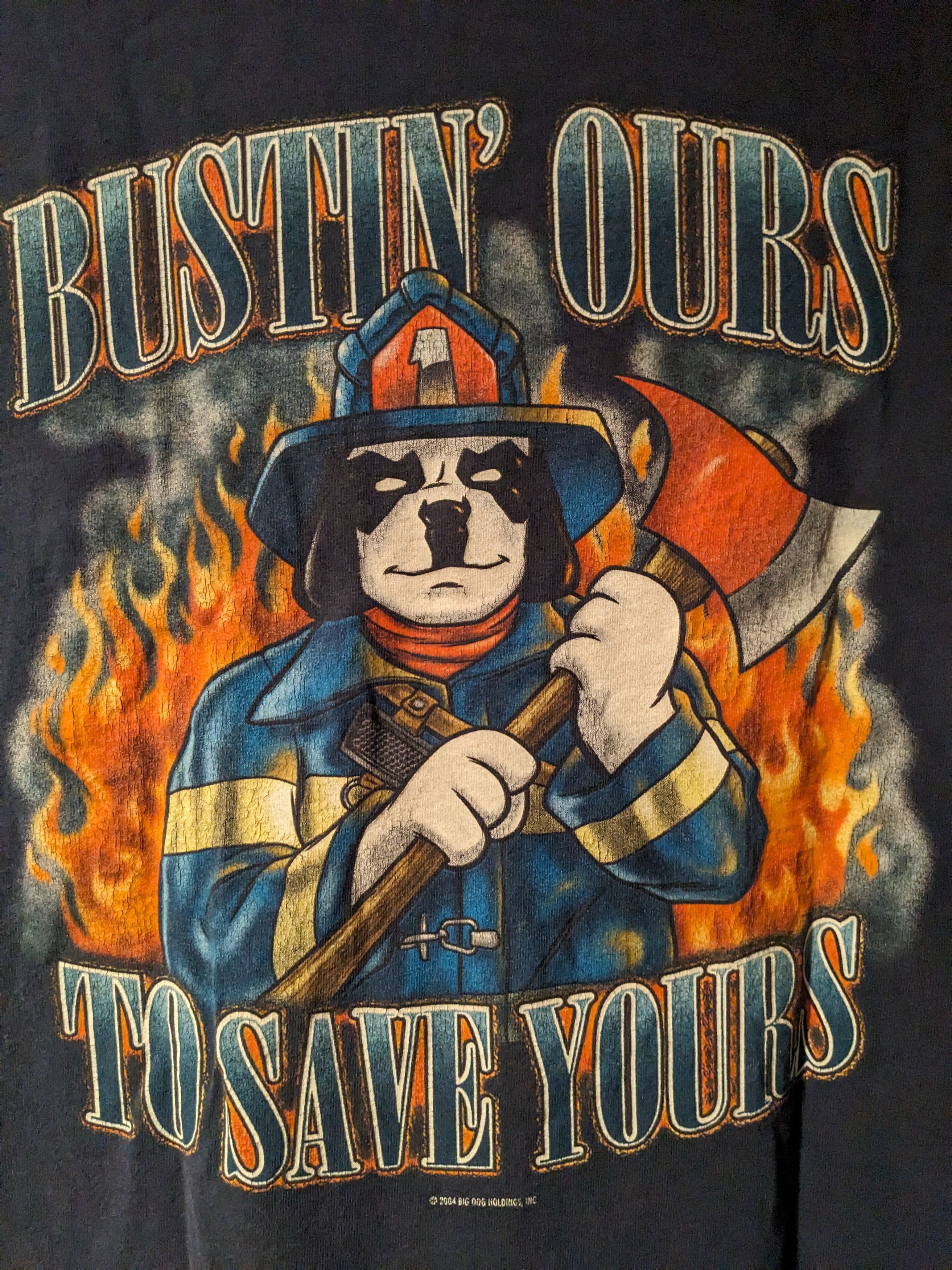 Big Dogs × Vintage Vintage 2004 Big Dogs Firefighter Bustin Ours T-shirt Size US XL / EU 56 / 4 - 2 Thumbnail