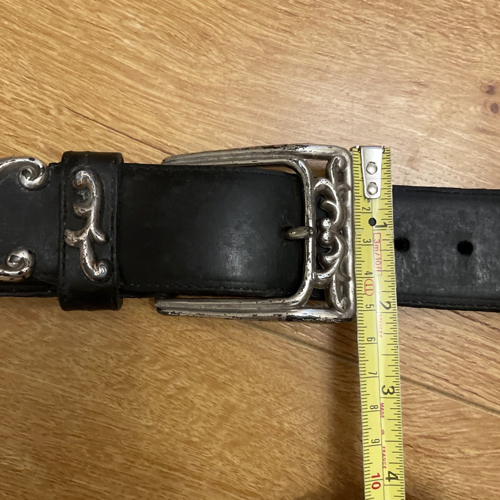 Brighton VINTAGE Brighton Belt Concho Black Leather Silver Link Scroll Work 90s USA made Women S Small Metal 90s Accessories Size ONE SIZE - 4 Thumbnail