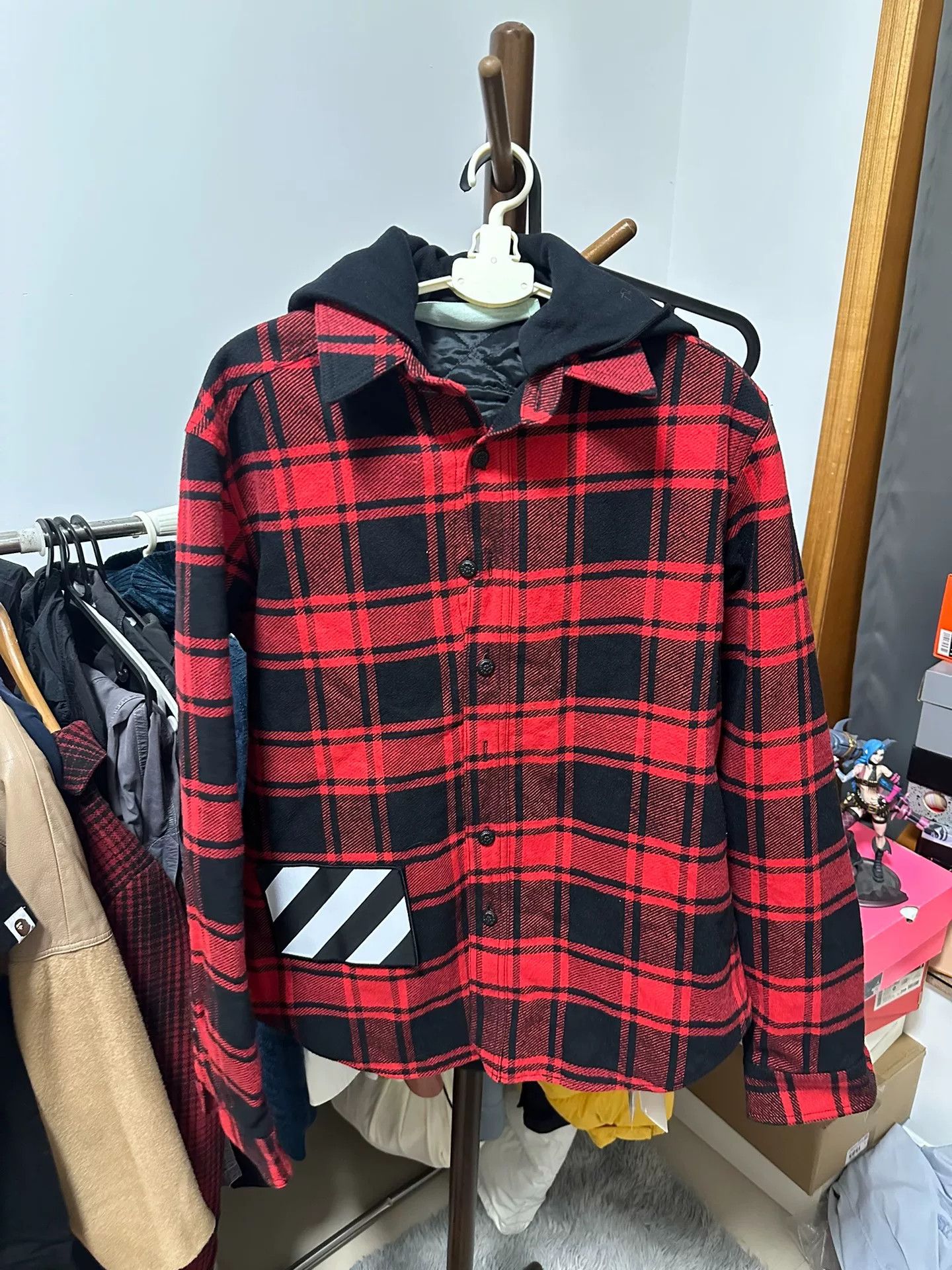 OFF-WHITE Red Plaid Shirt Jacket