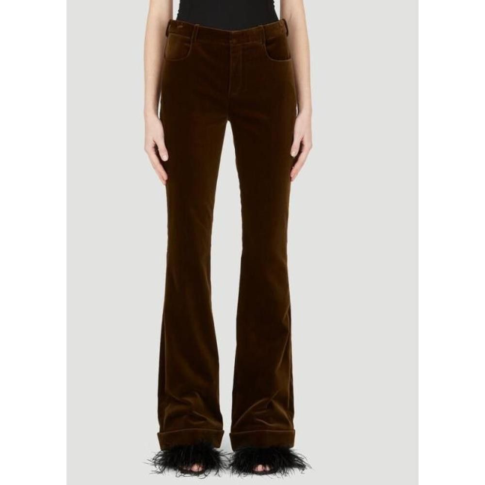 image of Saint Laurent Paris Oc11Z10524 Velvet High-Rise Flared Pants In Brown, Women's (Size 34)