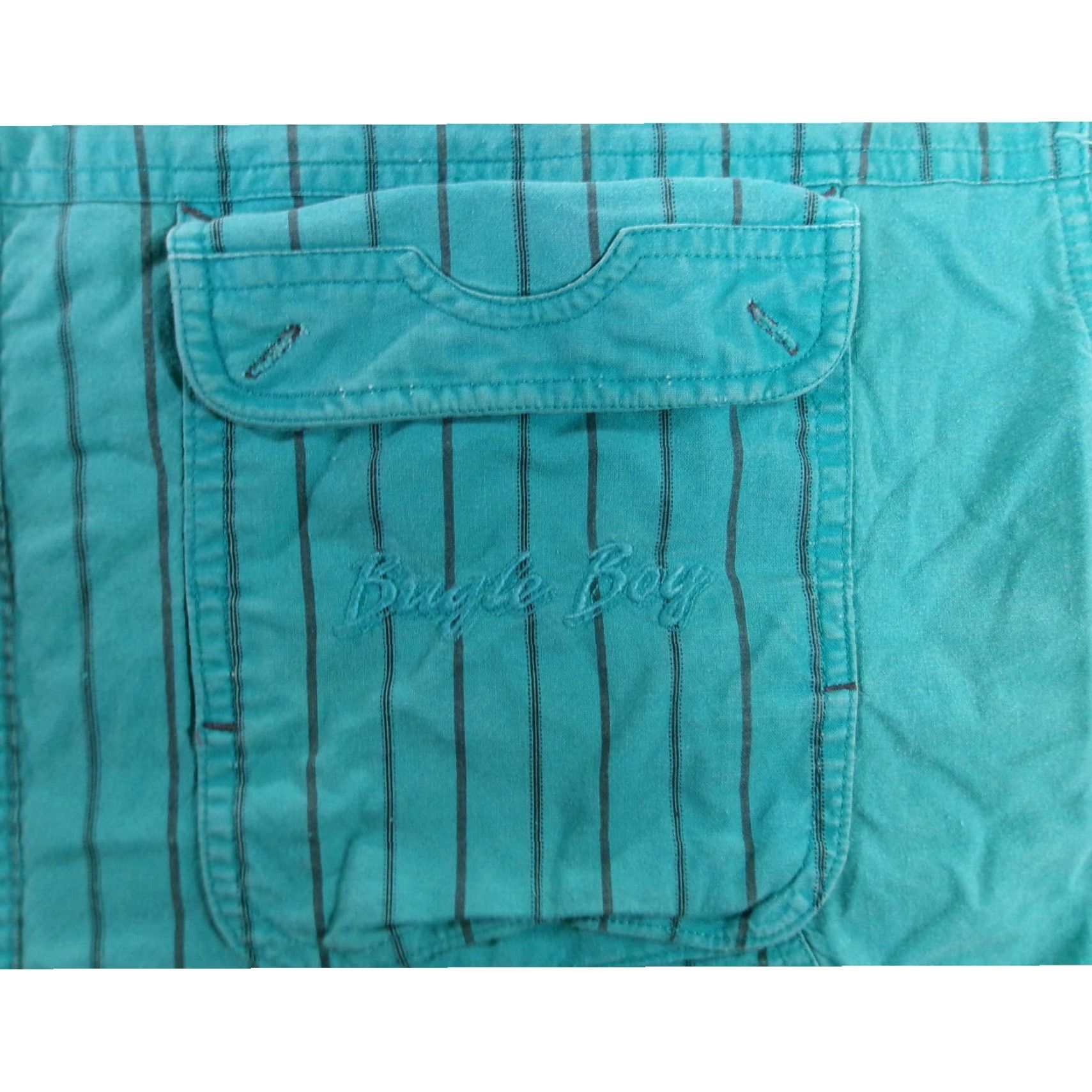 Bugle Boy VINTAGE Bugle Boy Shirt Adult XL Teal Striped Button-Up Cotton Short Sleeve Pockets 90s Mens Size US XL / EU 56 / 4 - 7 Thumbnail