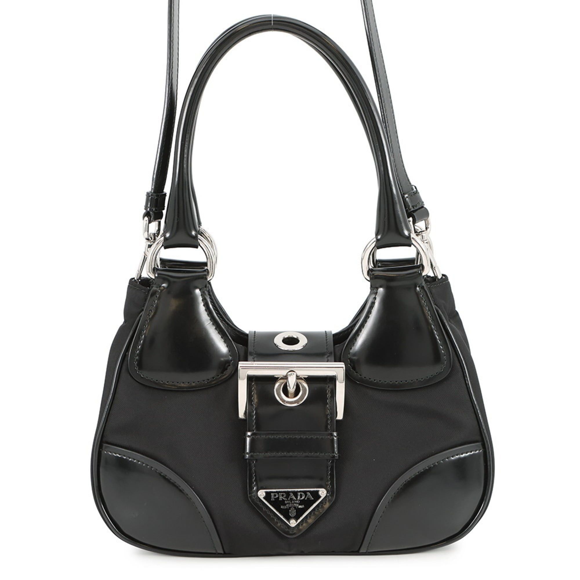 Prada Re-Nylon Re-Edition 2002 Moon Nylon Leather Handbag 1Ba381 Prada 2-Way Black, Women's
