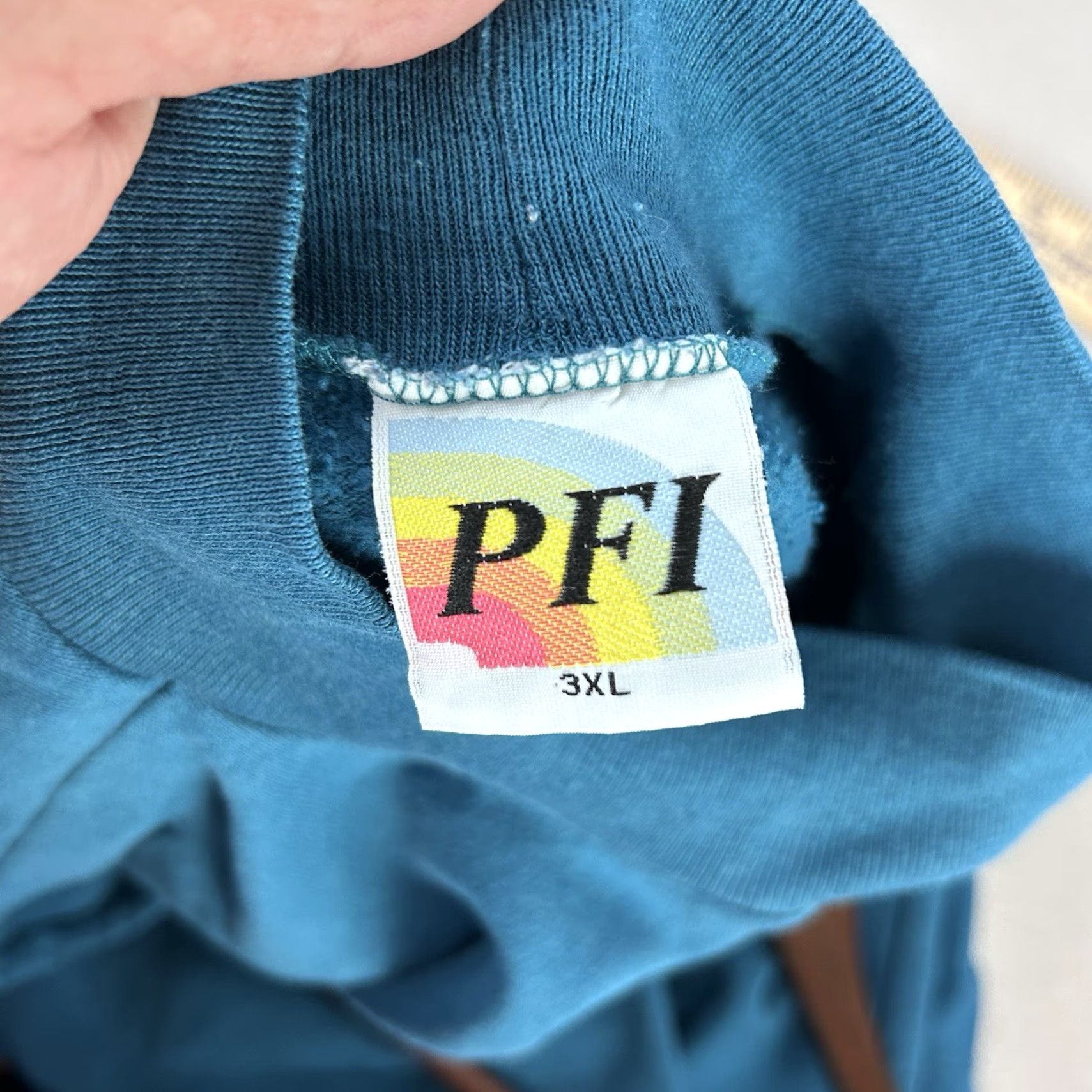 Vintage VINTAGE PFI Sweater Womens 3XL Teal Crewneck Sweatshirt 90s Y2K Mardi Gras Mask USA Size XXL / US 16-18 / IT 52-54 - 3 Thumbnail