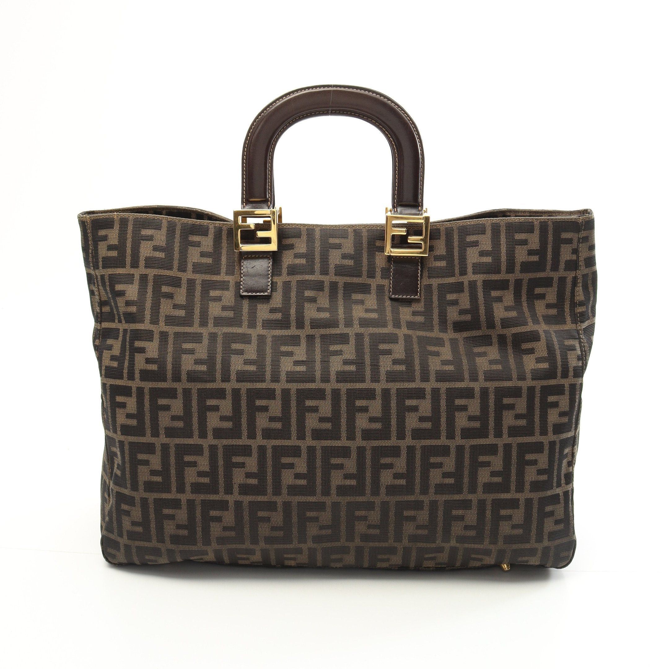 Fendi Fendi Zucca Handbag Tote Bag Canvas Leather Brown Dark Size ONE SIZE - 1 Thumbnail