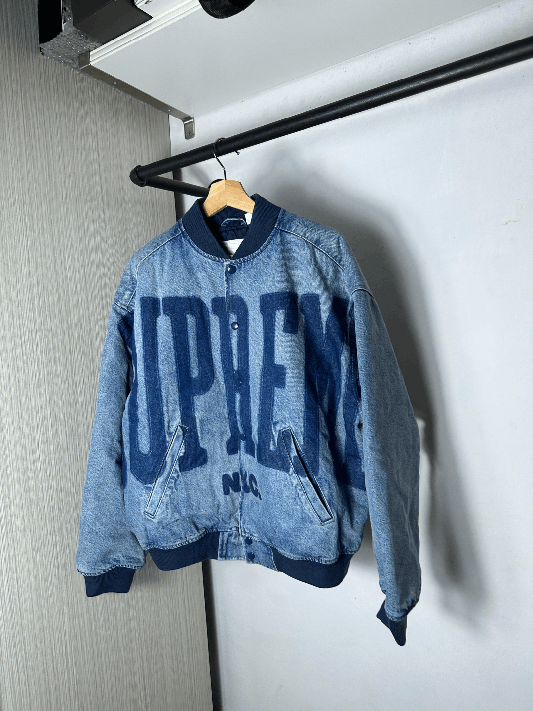 Supreme (M) Supreme Washed Knockout Denim Varsity Jacket | Grailed