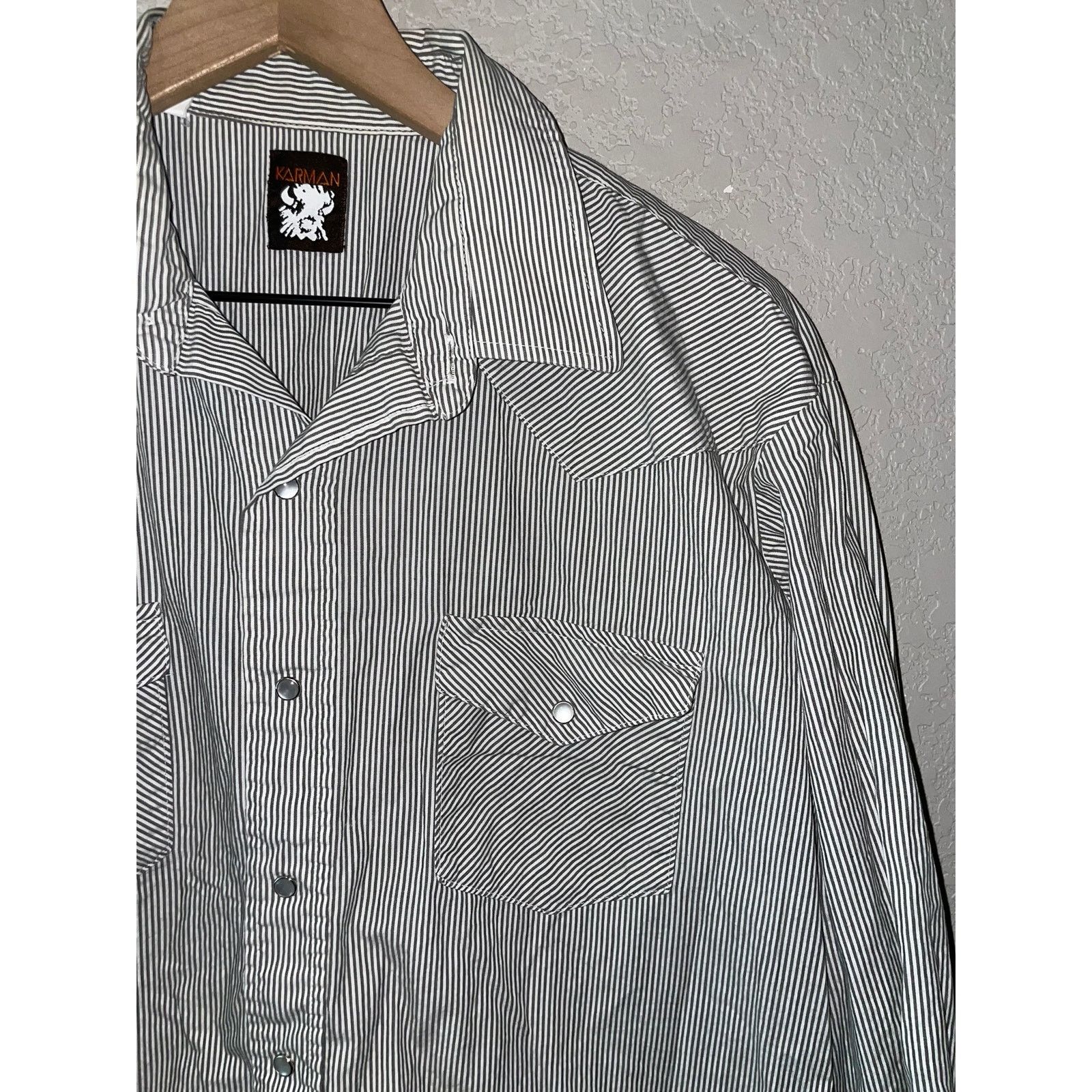 Vintage Vintage Karman Gray Pearl Snap Long Sleeve Shirt VTG XL Size US XL / EU 56 / 4 - 3 Thumbnail