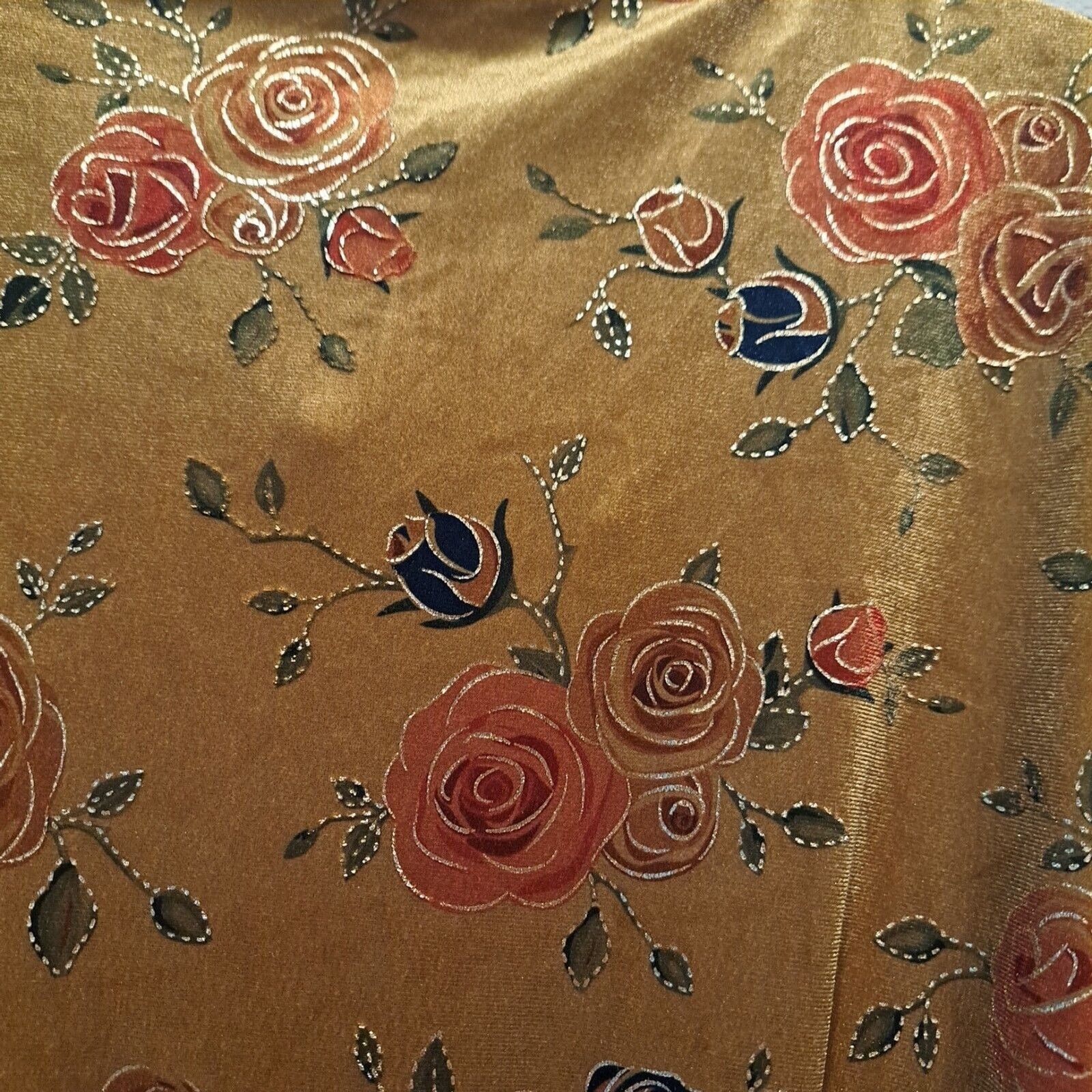 Other Unique Vintage Chartreuse & Red Rose Velvet Wrap Dress M New Size M / US 6-8 / IT 42-44 - 7 Thumbnail