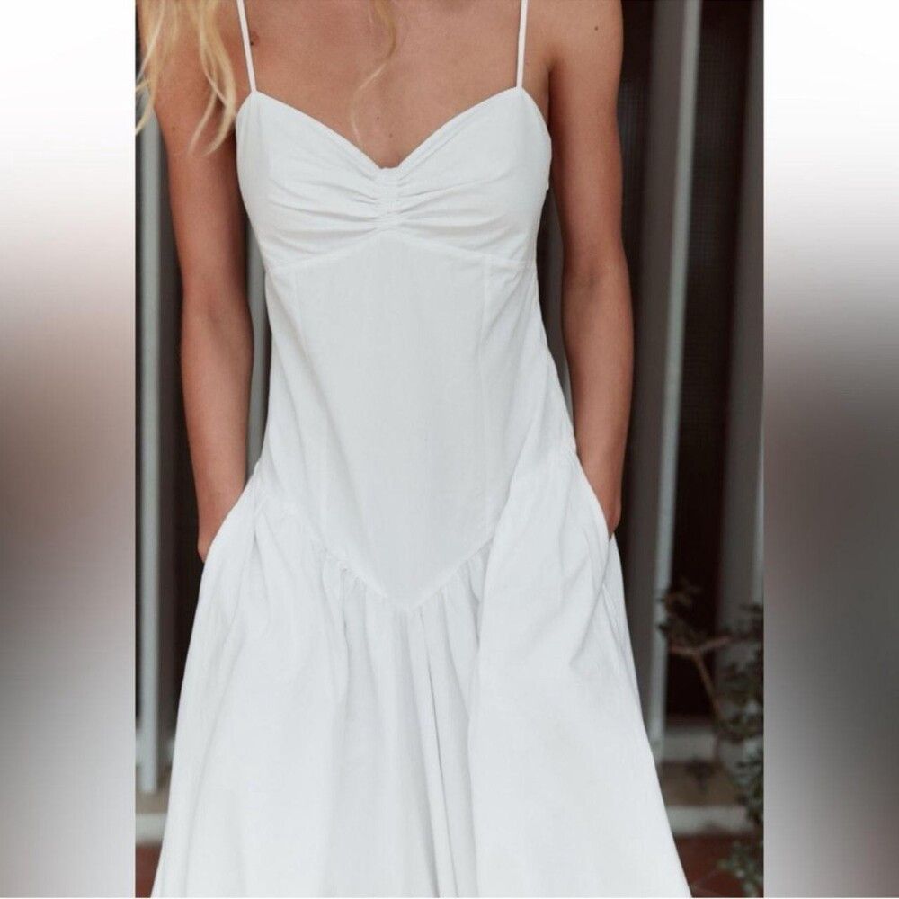 Zara Zara White Cotton Strappy Gabardine Dress Size XS / US 0-2 / IT 36-38 - 8 Thumbnail