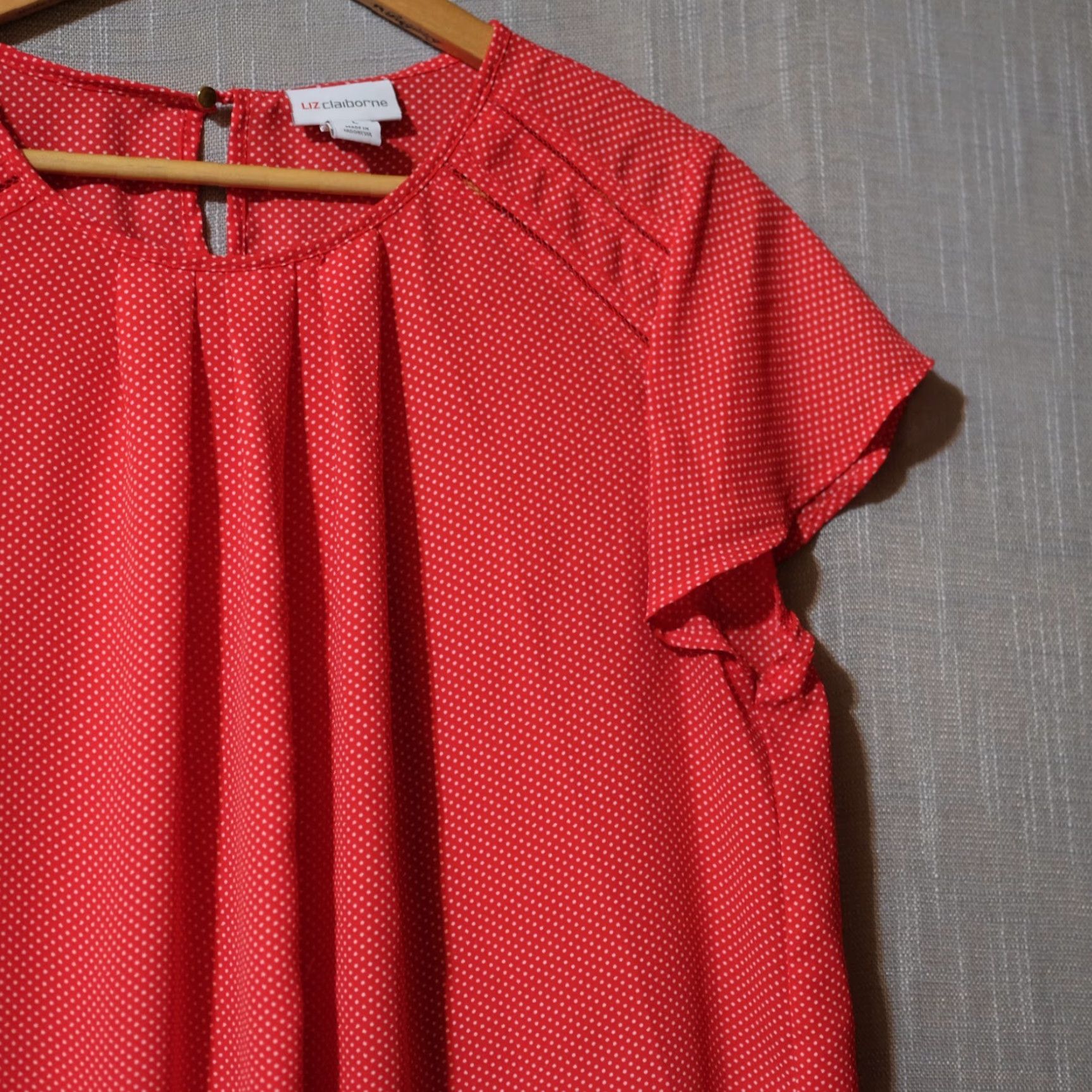 Liz Claiborne Liz Claiborne Blouse Short Sleeve Women's L Red/White Polka Dots Shirt Size L / US 10 / IT 46 - 3 Thumbnail