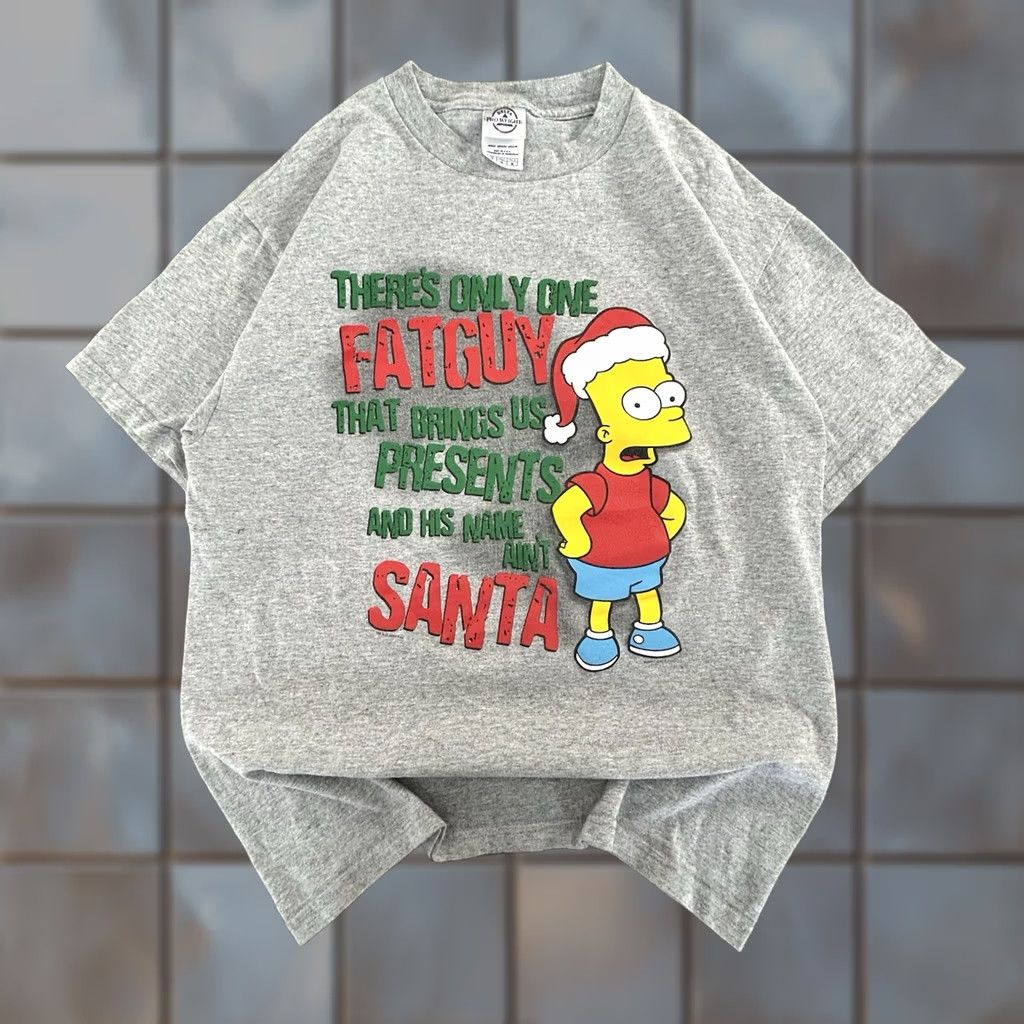 Delta VINTAGE Delta Bart Simpson Christmas Shirt Adult Medium Gray Cotton Blend Graphic Tee 2000s Santa Santa Claus TV The Simpsons Mens Size US M / EU 48-50 / 2 - 1 Thumbnail