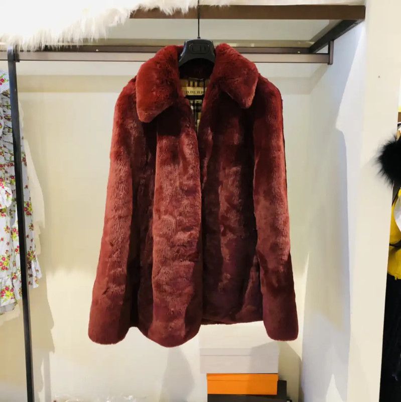 Burberry Burberry Red Faux Fur Women's Coat Size M / US 6-8 / IT 42-44 - 1 Thumbnail