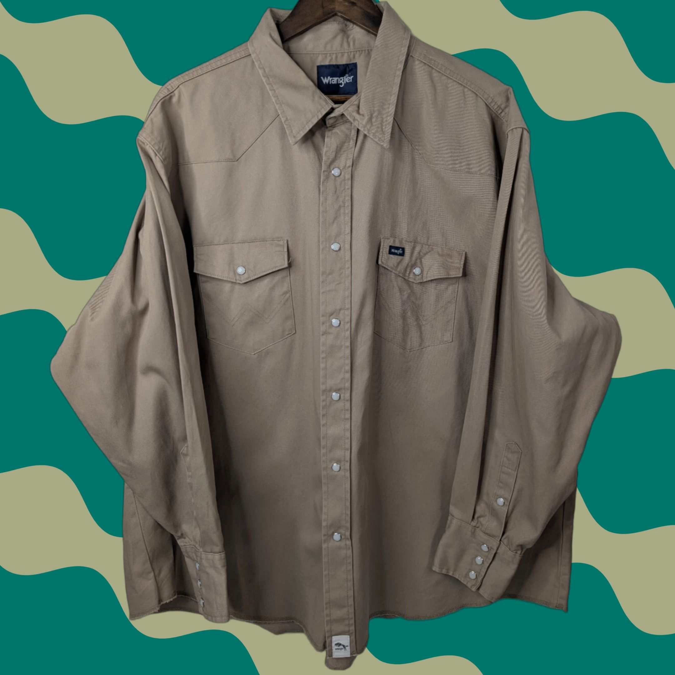 Wrangler VINTAGE Wrangler Mens Big 3X Khaki Cowboy Cut Western Firm Finish Work Shirt MS70319 Size US XXL / EU 58 / 5 - 1 Thumbnail