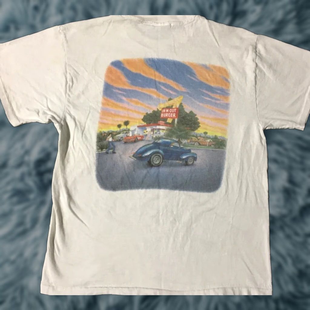 Vtg 90s In N Out Burger Faded Hot Rod Car Shirt M Fast Food Art Surf Grunge 80s