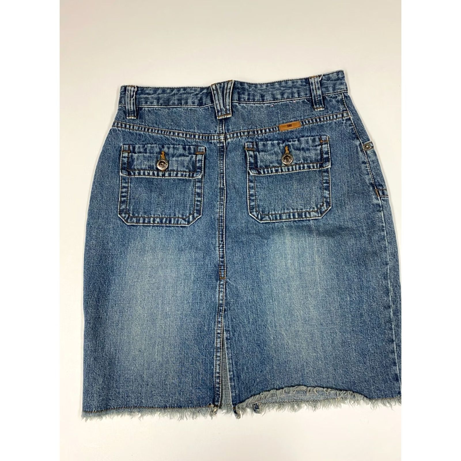 Vintage Duck Head Womens Skirt Denim Knee Length A-Line Zip Blue 3 Regular Lined Ruffle Zipper Casual Vintage No Size 26" / US 2 / IT 38 - 7 Thumbnail
