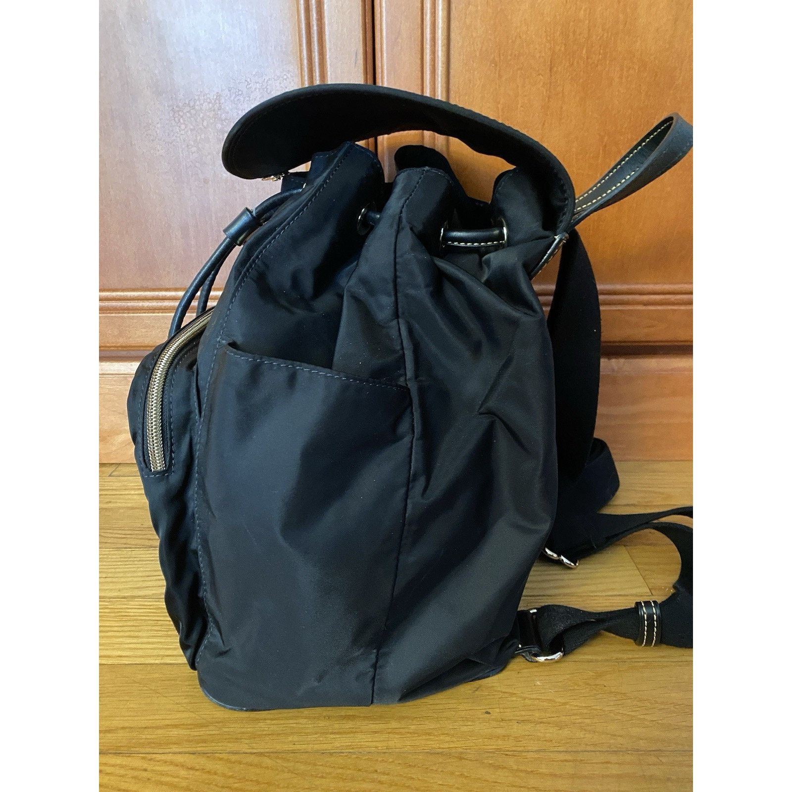 Dooney & Bourke Dooney & Bourke Blk Nylon Drawstring Backpack Leather Trim Size ONE SIZE - 4 Thumbnail